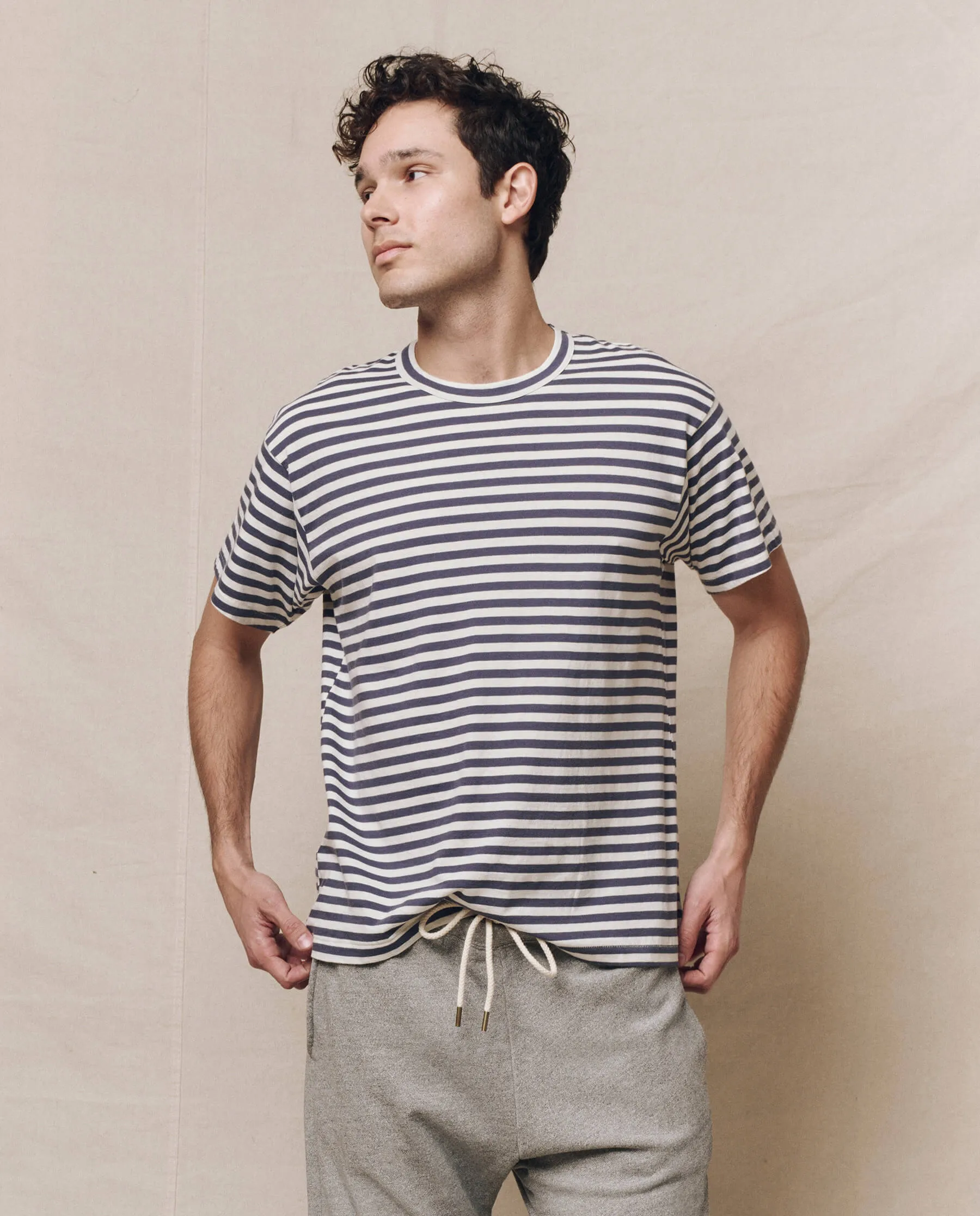 The Men's Boxy Crew. -- Vintage Blue Stripe sold by THE GREAT. product image thumbnail 3