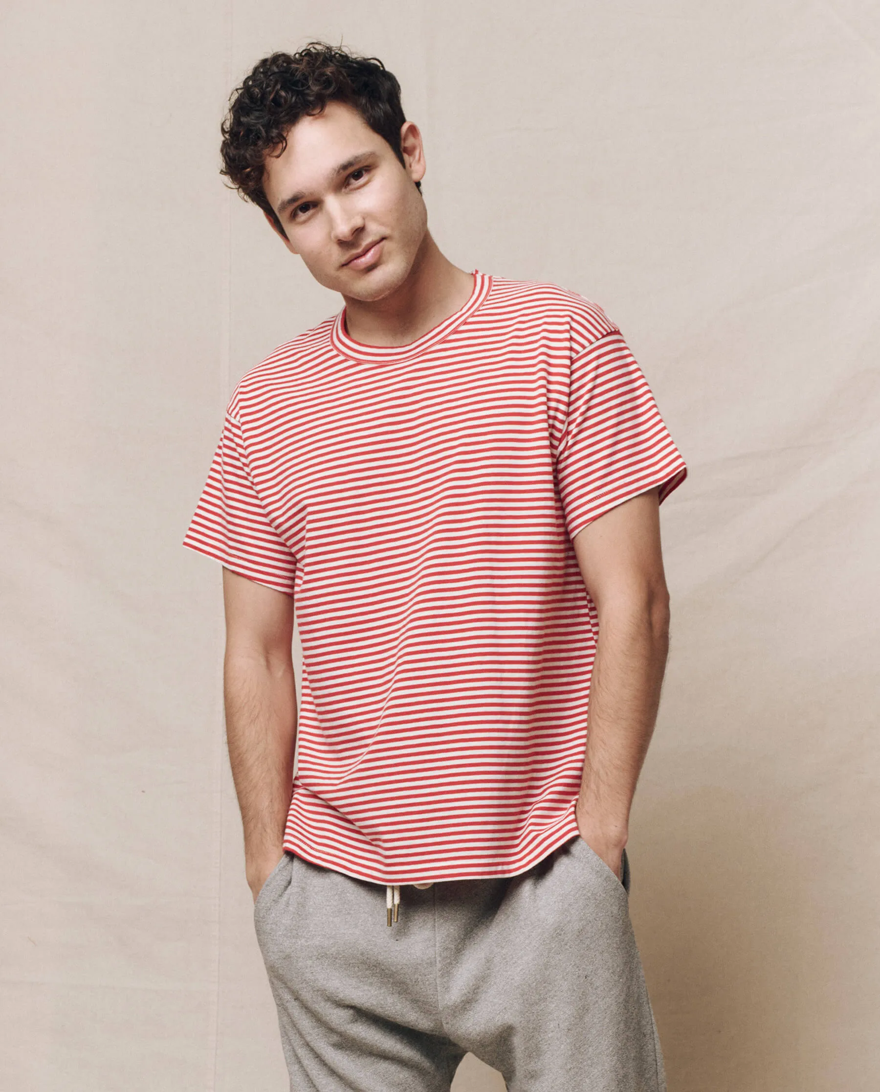 The Men's Boxy Crew. -- Sun Cherry Stripe sold by THE GREAT. product image thumbnail 3