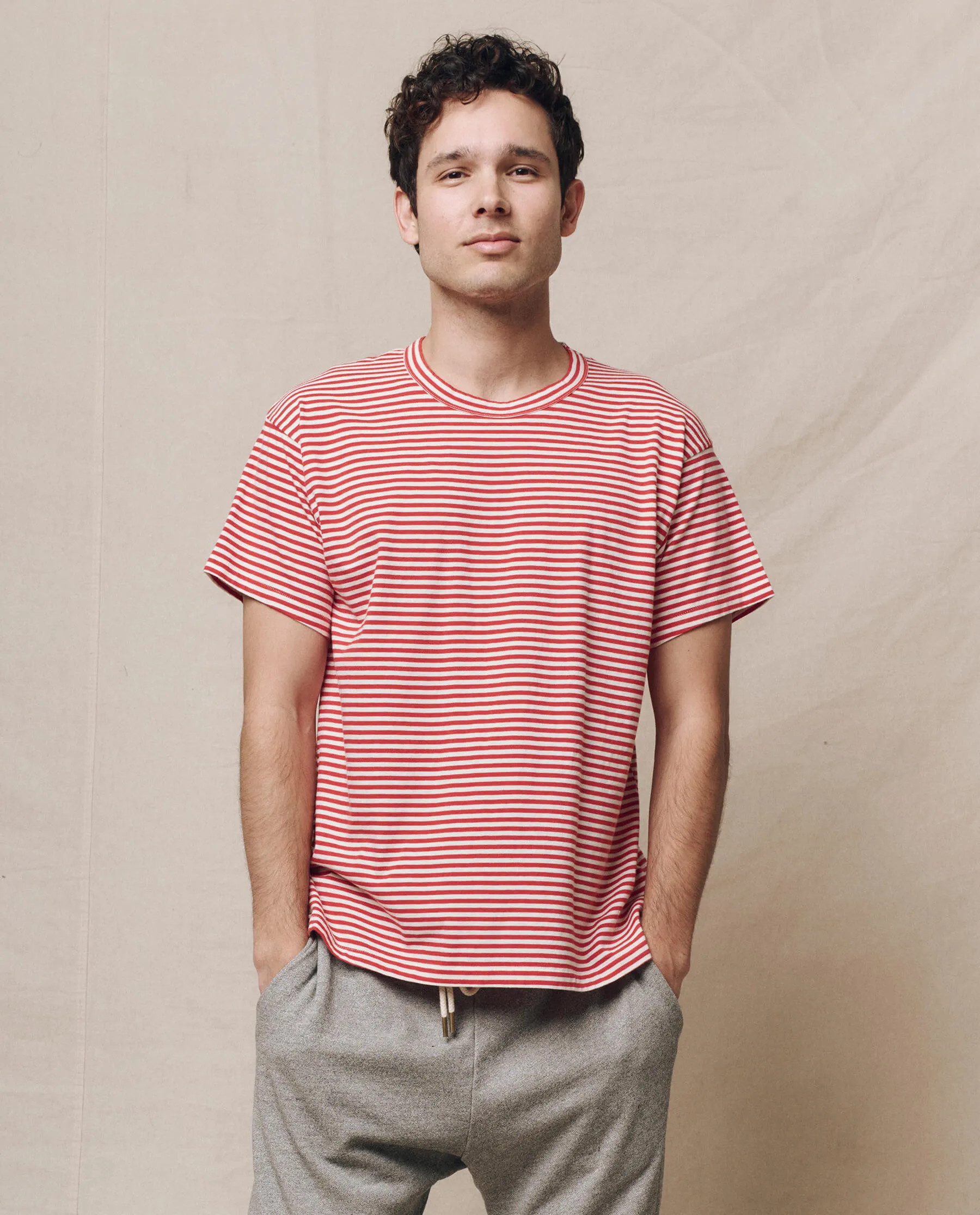 The Men's Boxy Crew. -- Sun Cherry Stripe sold by THE GREAT.