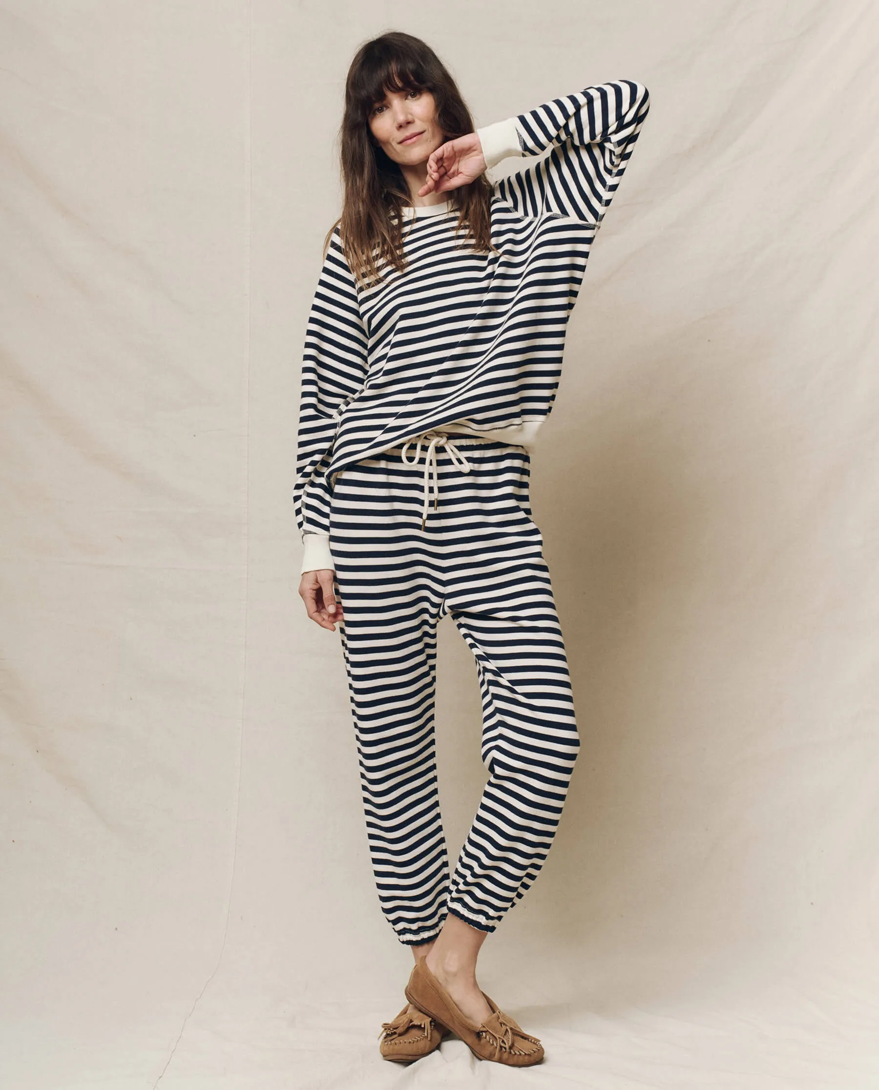 The Stadium Sweatpant. Novelty -- Navy Sailor Stripe sold by THE GREAT. product image thumbnail 4