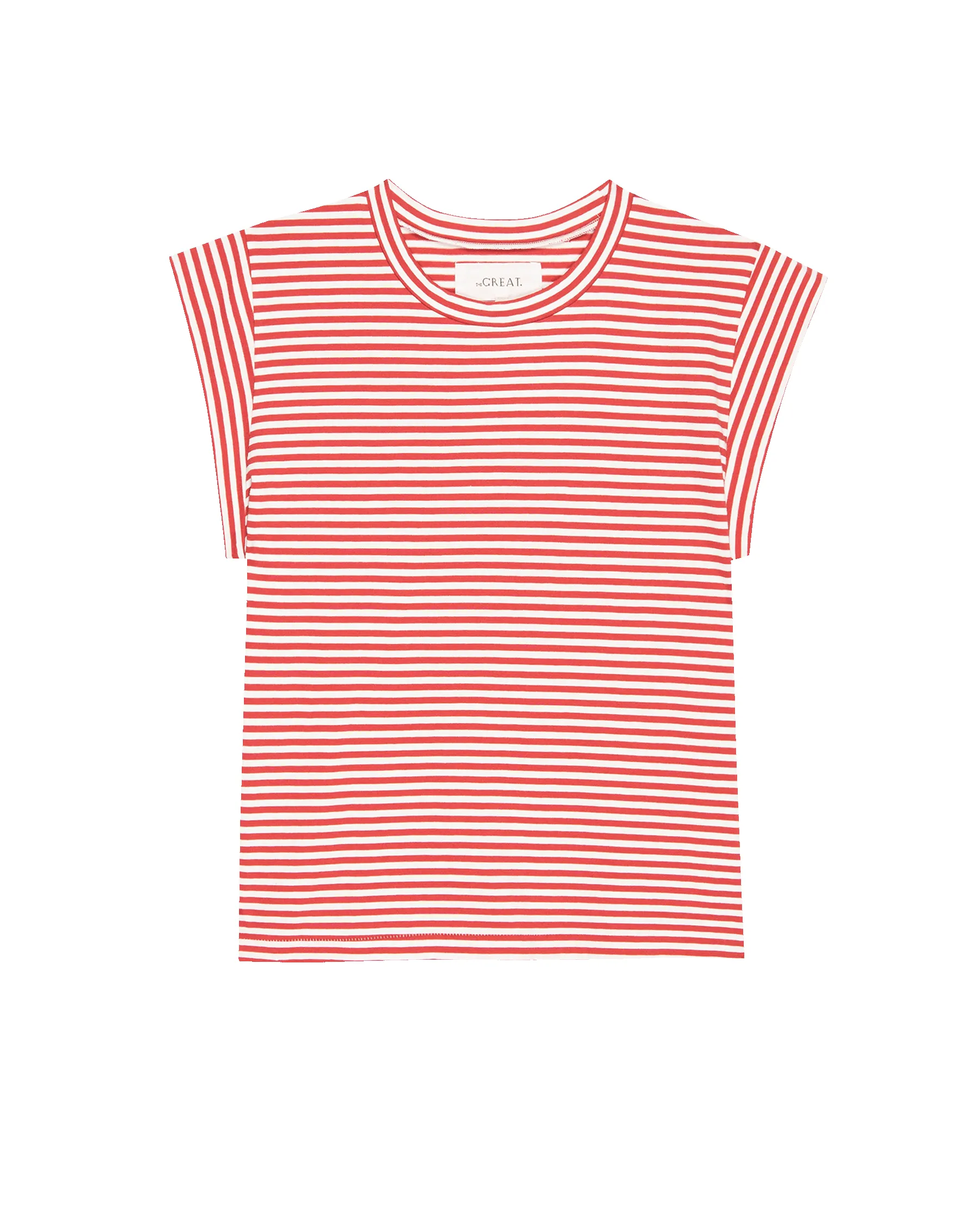 The Peak Shoulder Tee. -- Sun Cherry Stripe sold by THE GREAT. product image thumbnail 5