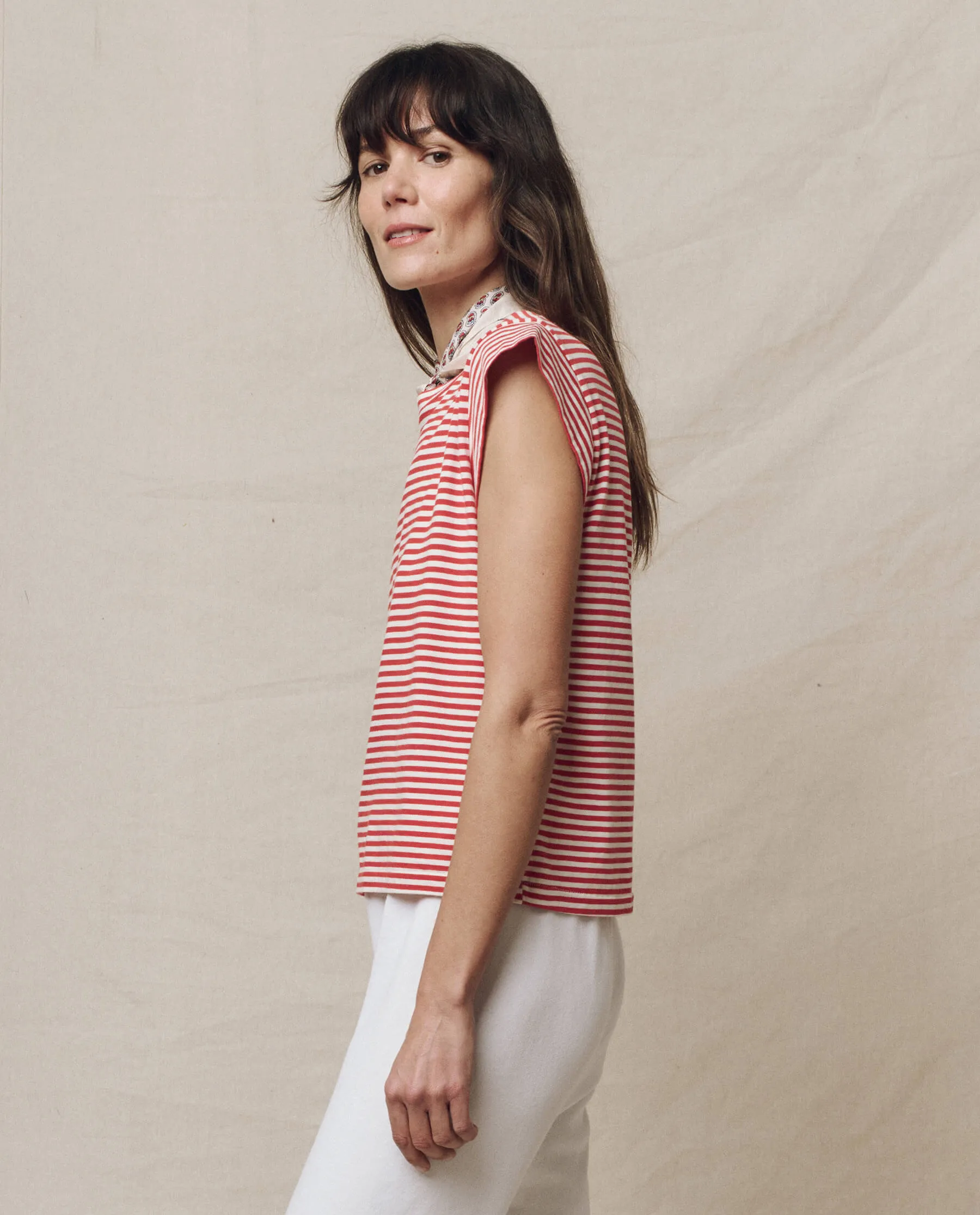 The Peak Shoulder Tee. -- Sun Cherry Stripe sold by THE GREAT. product image thumbnail 3