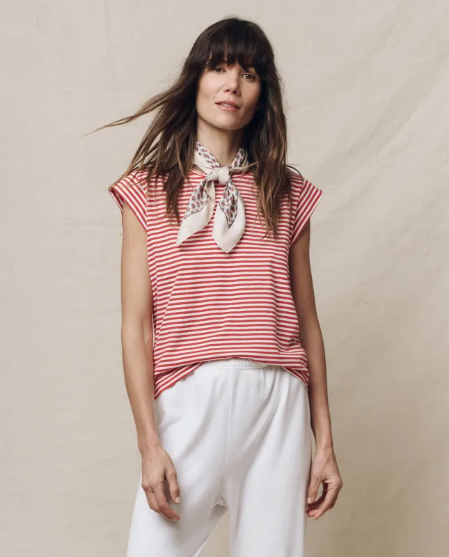 The Peak Shoulder Tee. -- Sun Cherry Stripe sold by THE GREAT.