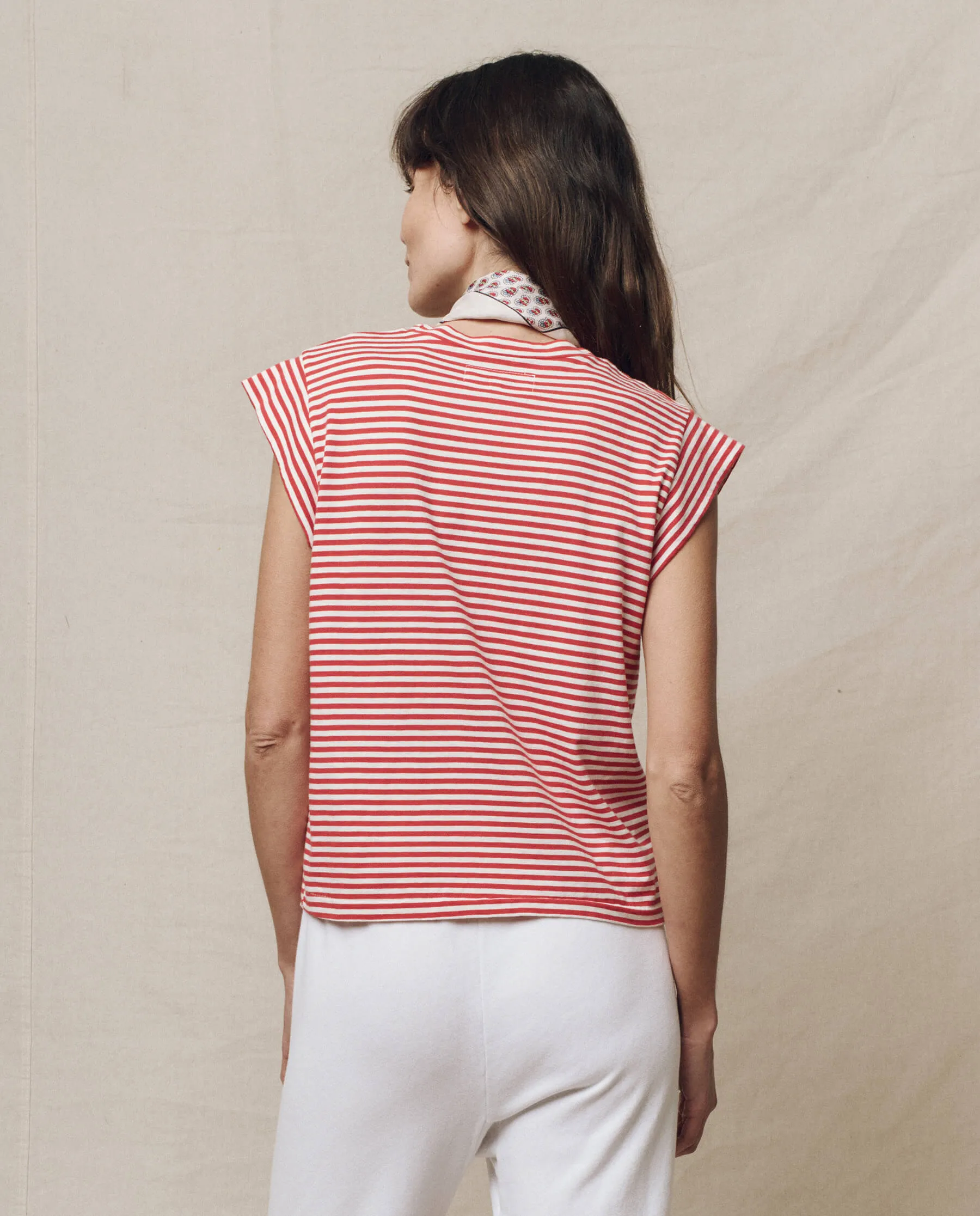 The Peak Shoulder Tee. -- Sun Cherry Stripe sold by THE GREAT. product image thumbnail 2