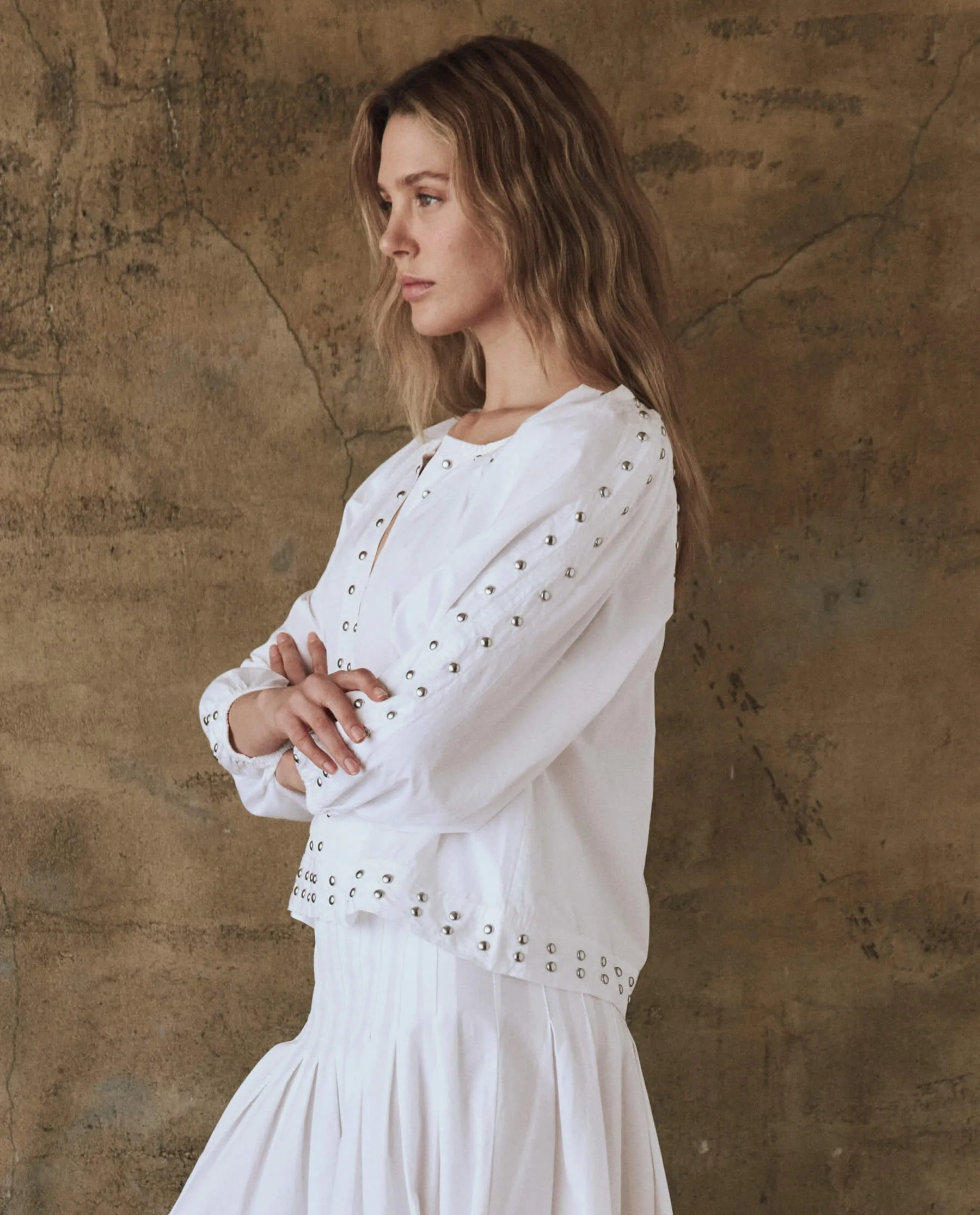 The Bodega Top with Studs. -- White sold by THE GREAT. product image thumbnail 3