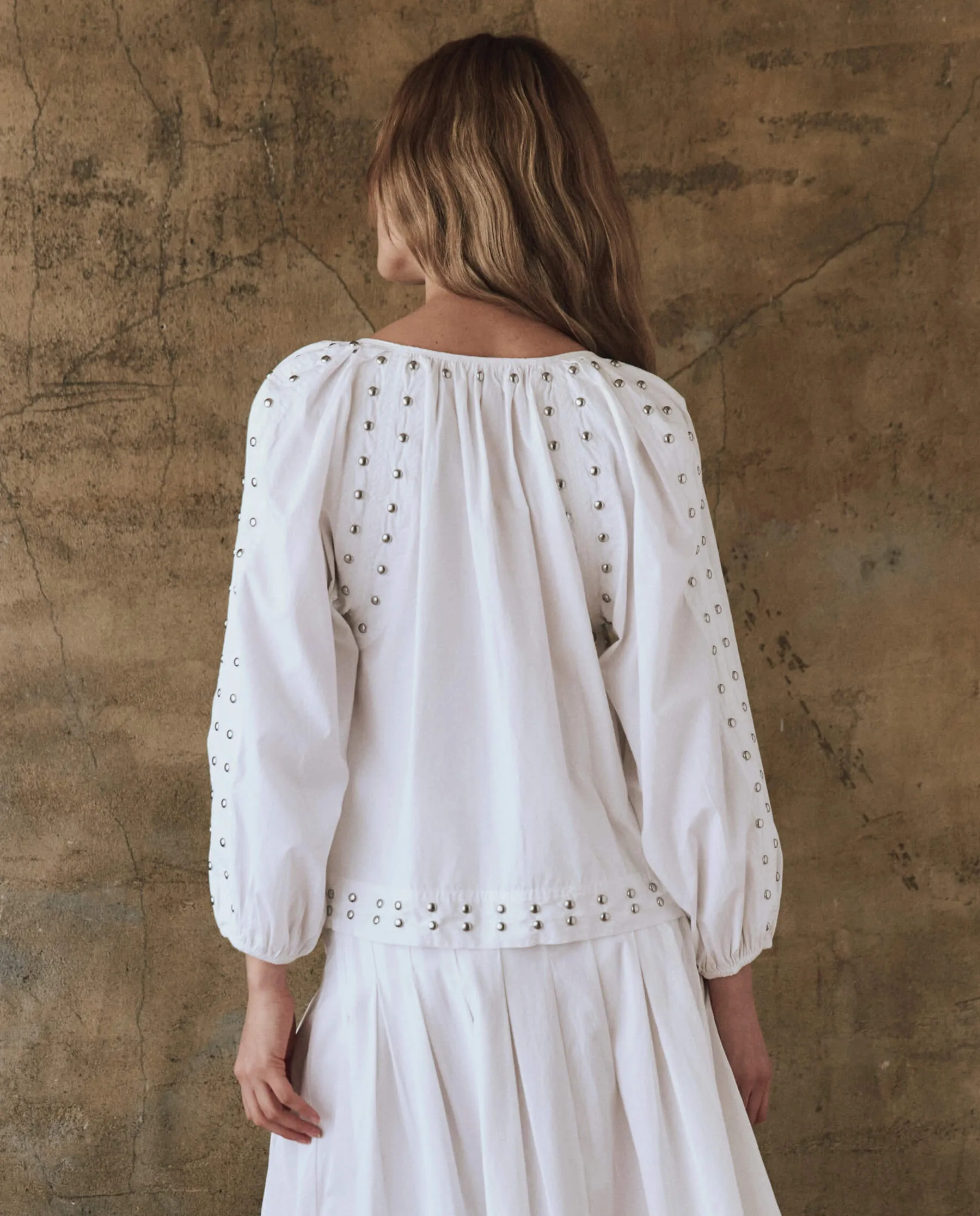 The Bodega Top with Studs. -- White sold by THE GREAT. product image thumbnail 2