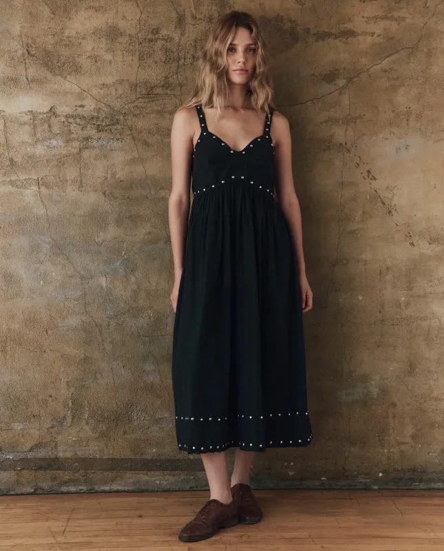 The Reyes Dress with Studs. -- Black sold by THE GREAT.