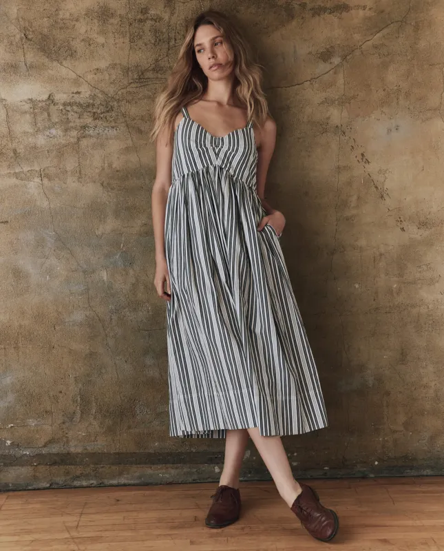 The Reyes Dress. -- Parchment Stripe sold by THE GREAT.