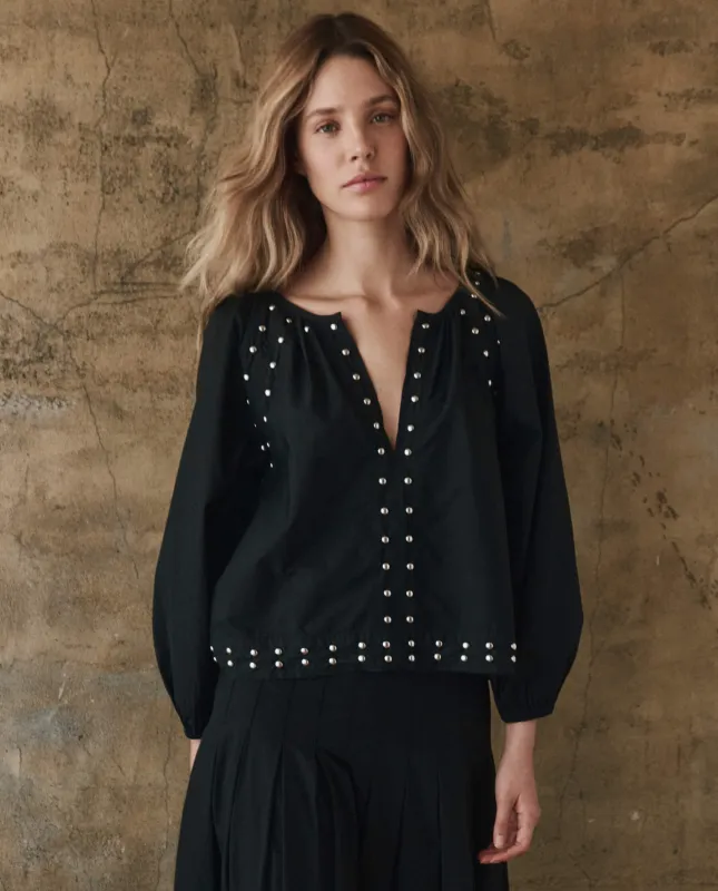 The Bodega Top with Studs. -- Black made by THE GREAT.