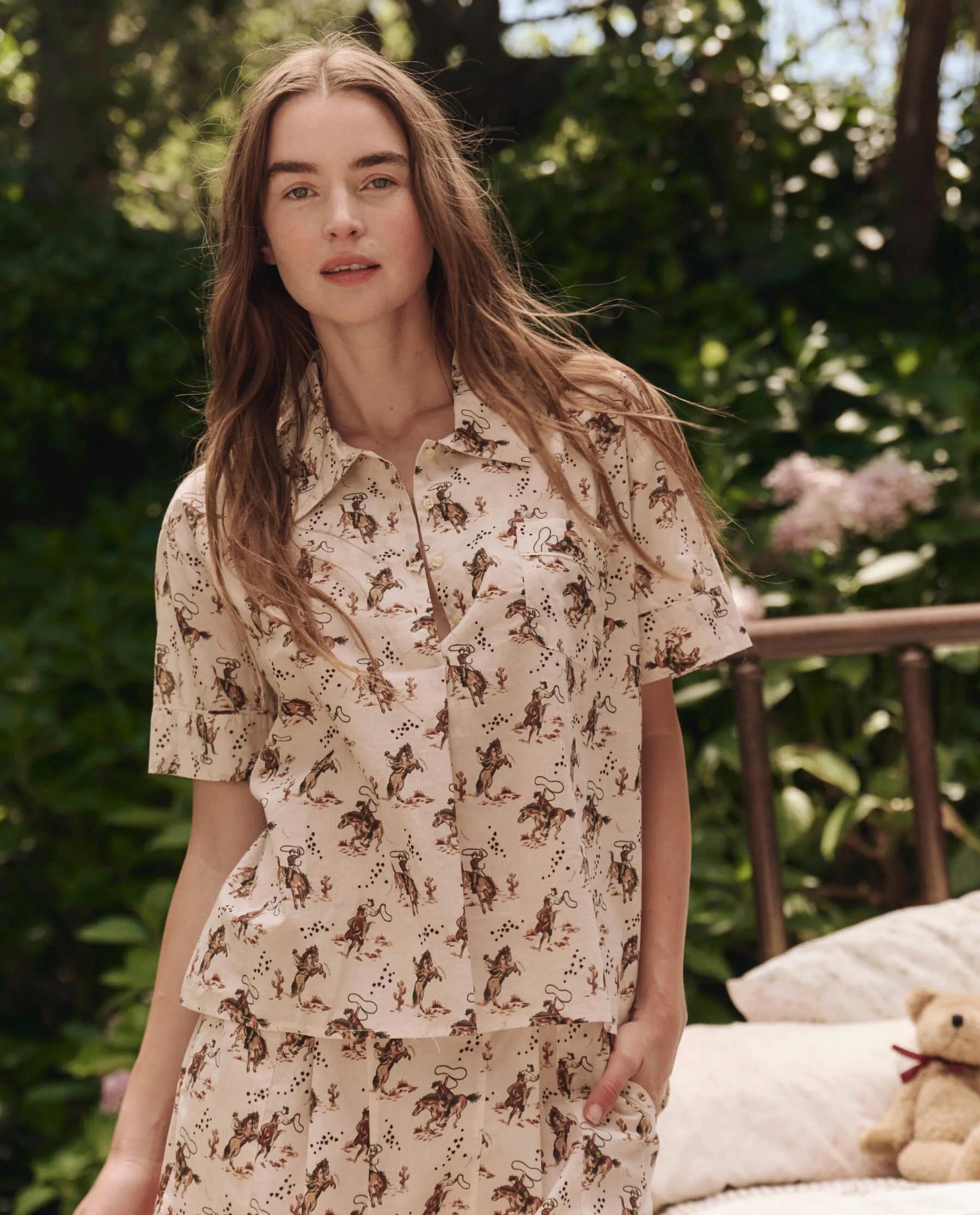 The Short Sleeve Pajama Shirt. -- Cream Cowboy sold by THE GREAT.