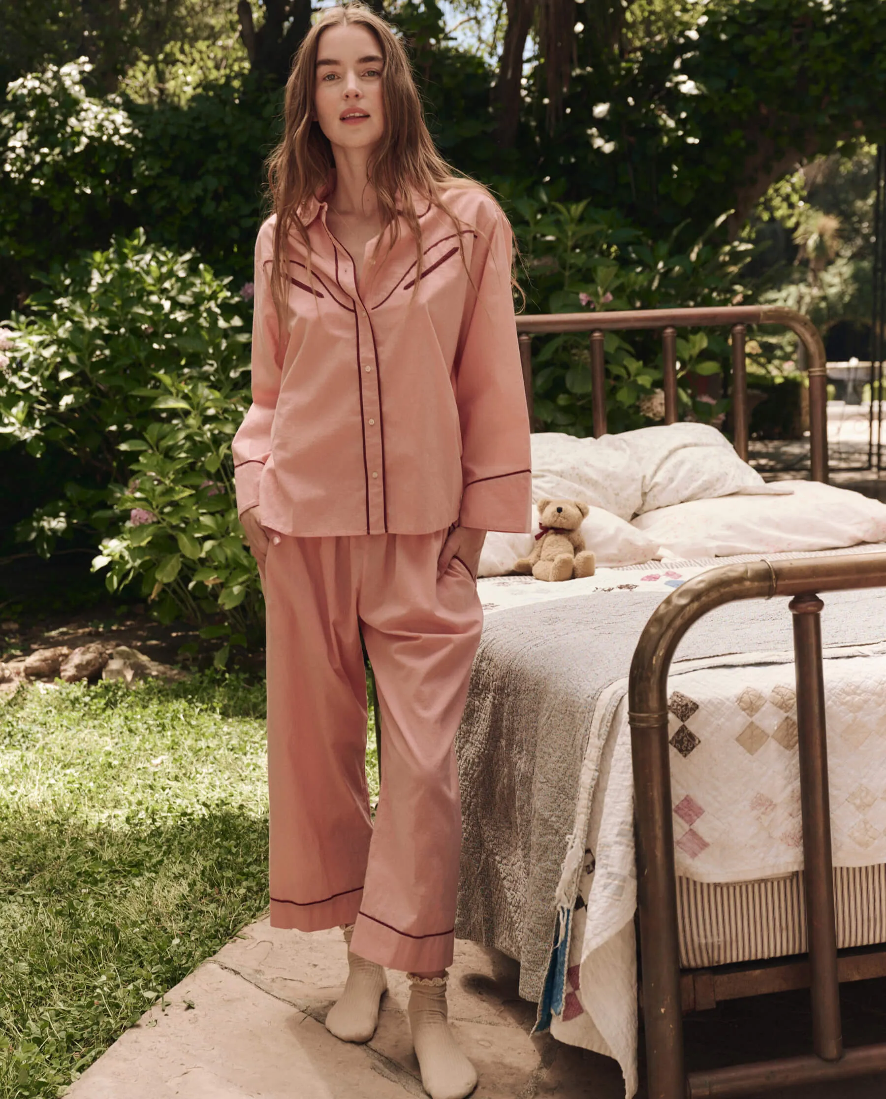 The Western Pajama Shirt. -- Rose Bloom sold by THE GREAT. product image thumbnail 4