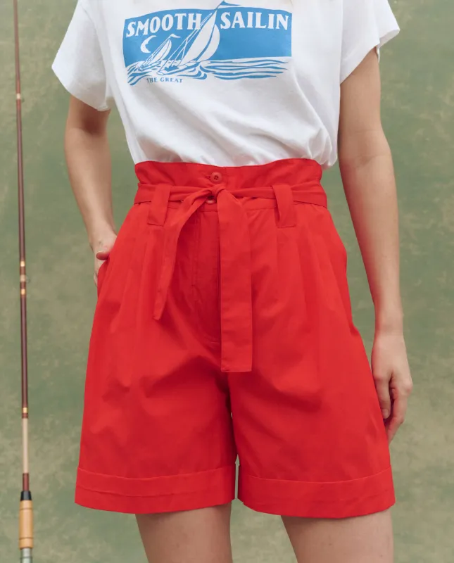 The Pleated Trouser Short. -- Hot Red sold by THE GREAT.