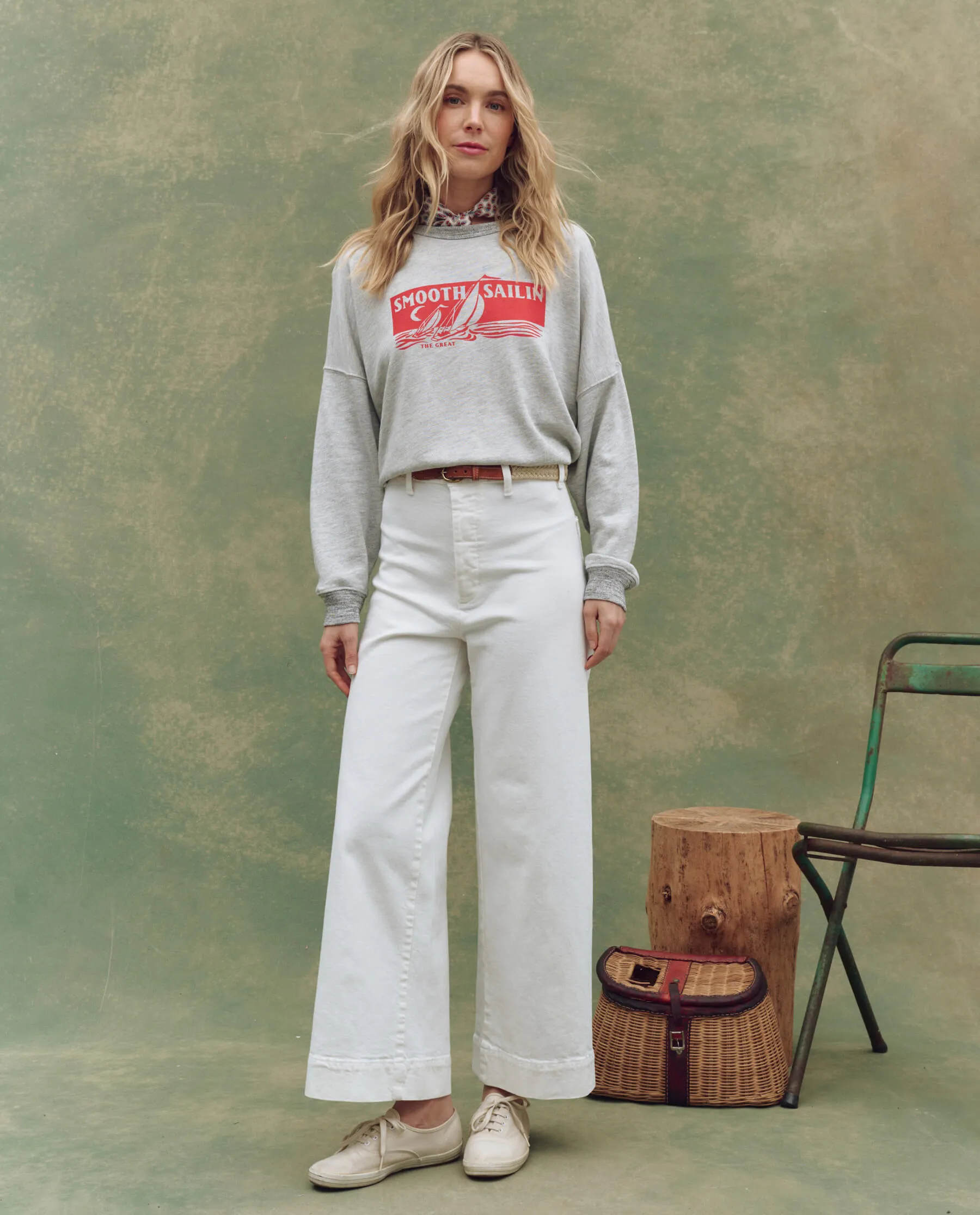 The Teammate Sweatshirt. Graphic -- Soft Heather Grey with Smooth Sailin Graphic sold by THE GREAT. product image thumbnail 4