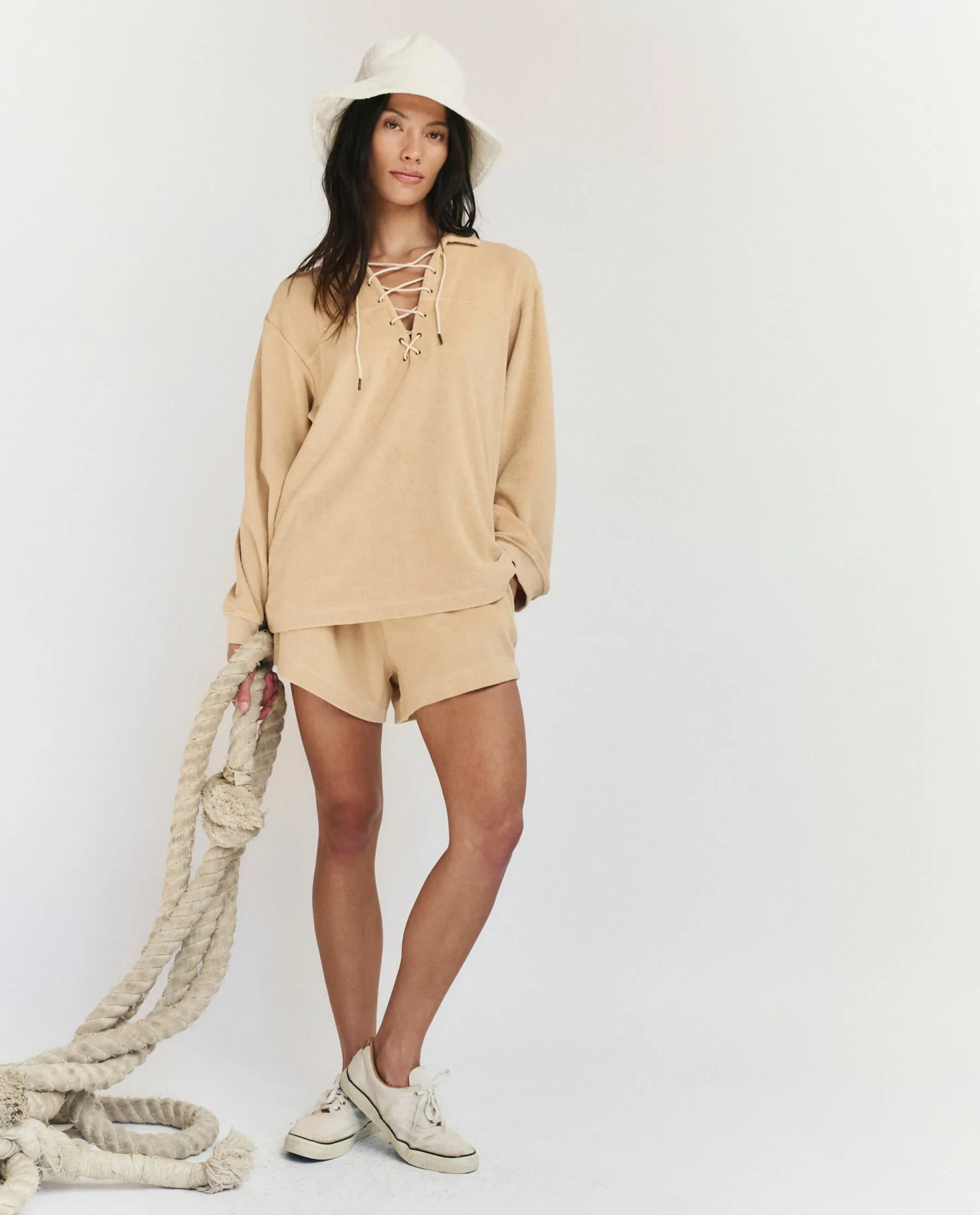 The Micro Terry Lace Up Tunic. -- Chamois sold by THE GREAT. product image thumbnail 5