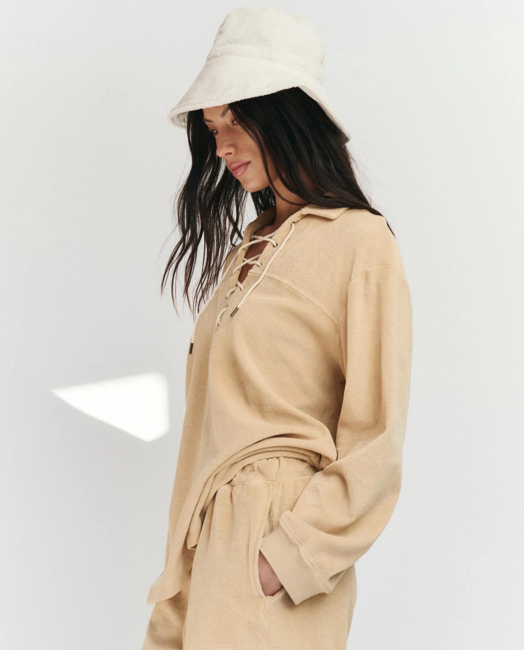 The Micro Terry Lace Up Tunic. -- Chamois sold by THE GREAT. product image thumbnail 3