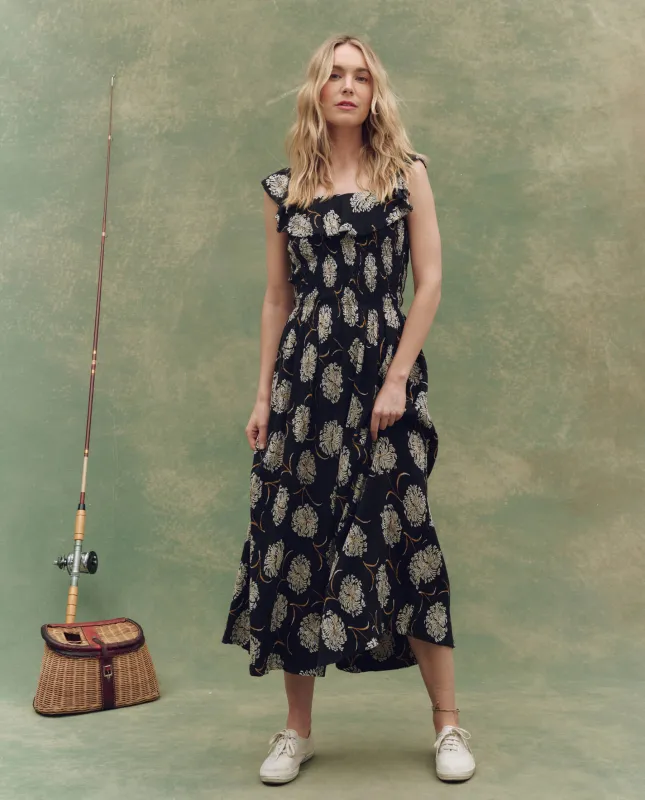 The Havana Dress. -- Black Dancing Floral sold by THE GREAT.