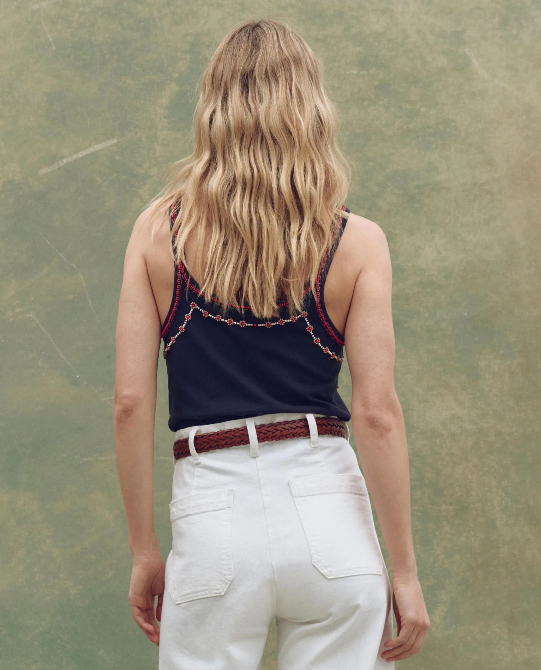 The Beaded Slim Tank. -- Navy sold by THE GREAT. product image thumbnail 2