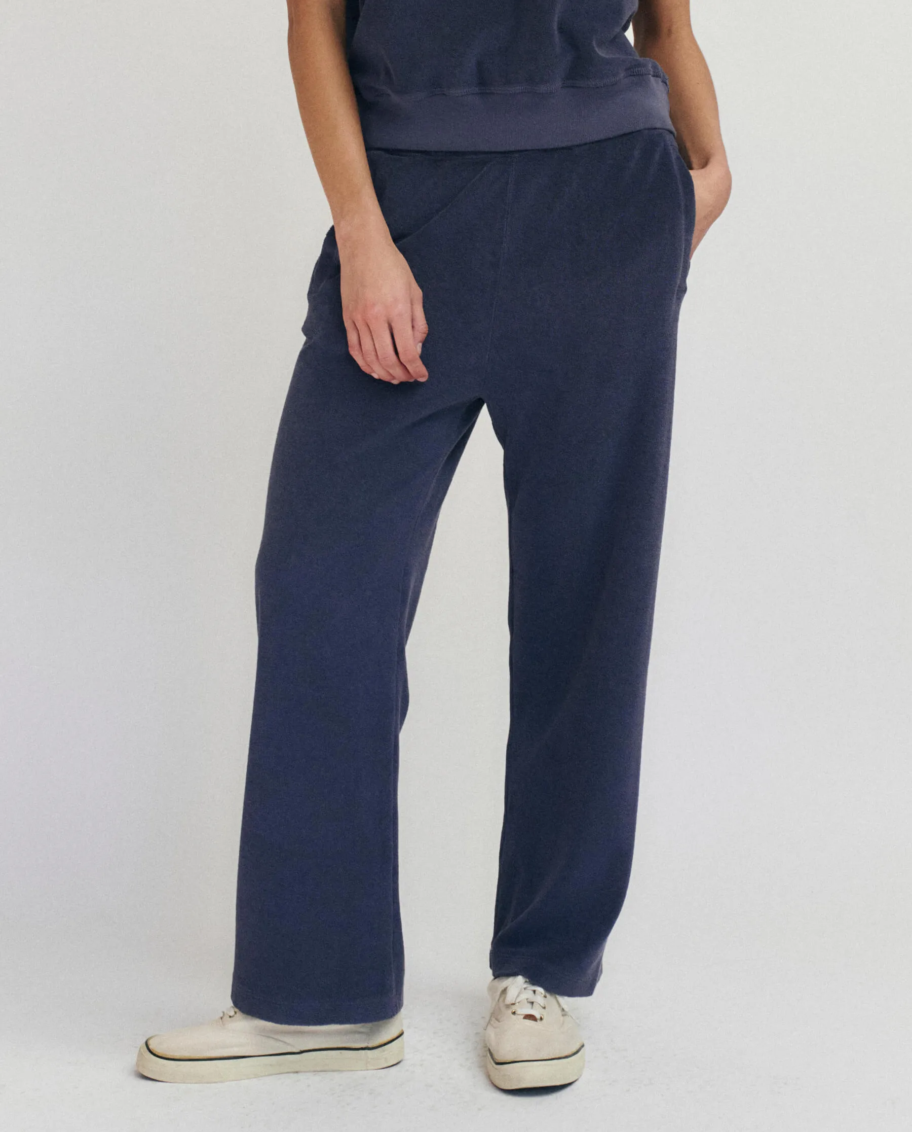 The Micro Terry Victory Sweatpant. -- Vintage Blue sold by THE GREAT.