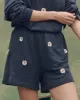 The Victory Short. Embroidered -- Heathered Vintage Blue with Floating Daisy Embroidery sold by THE GREAT.