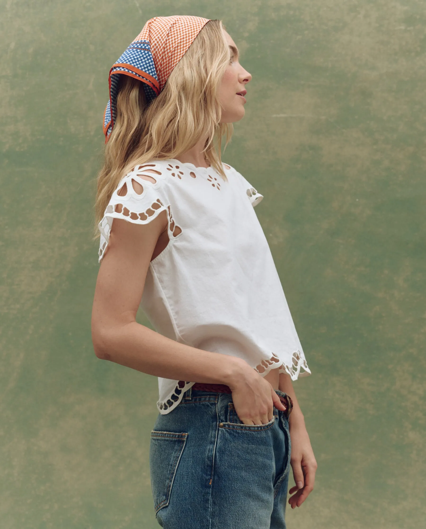 The Super Bloom Eyelet Top. -- White sold by THE GREAT. product image thumbnail 3
