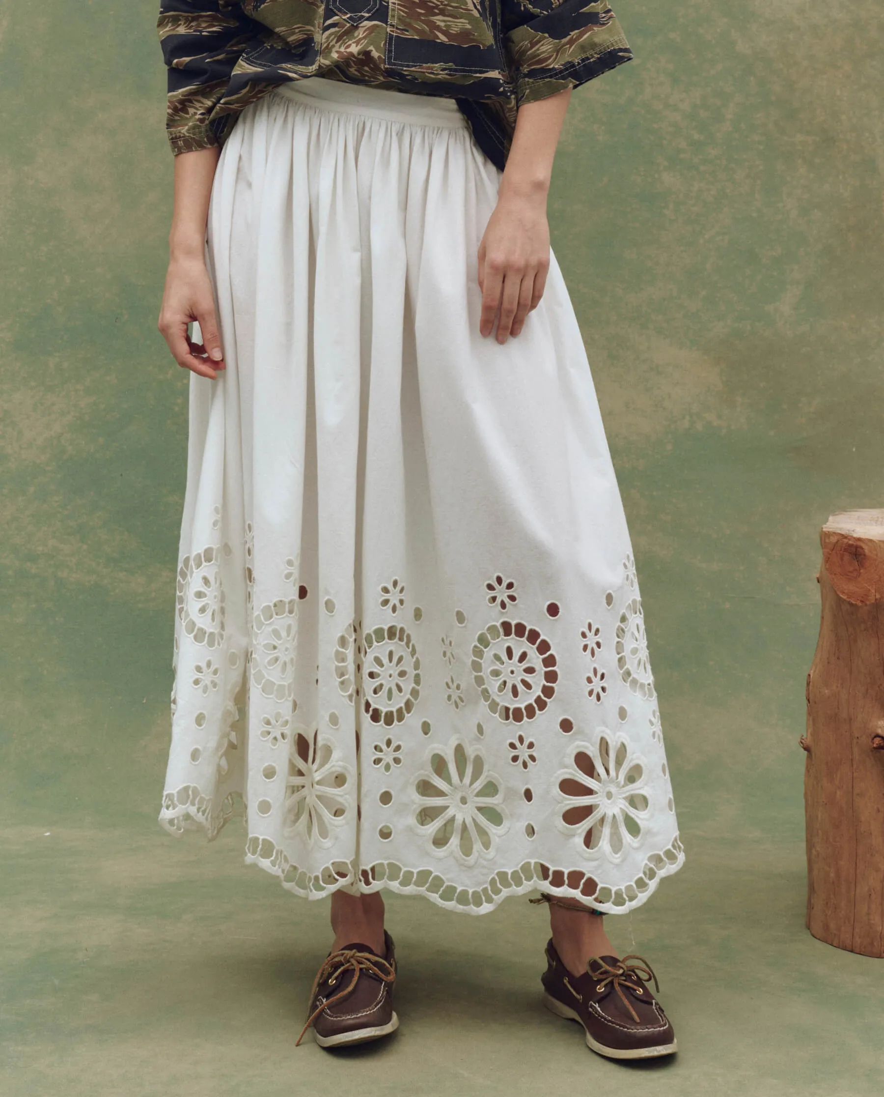The Super Bloom Eyelet Skirt. -- White sold by THE GREAT. product image thumbnail 3