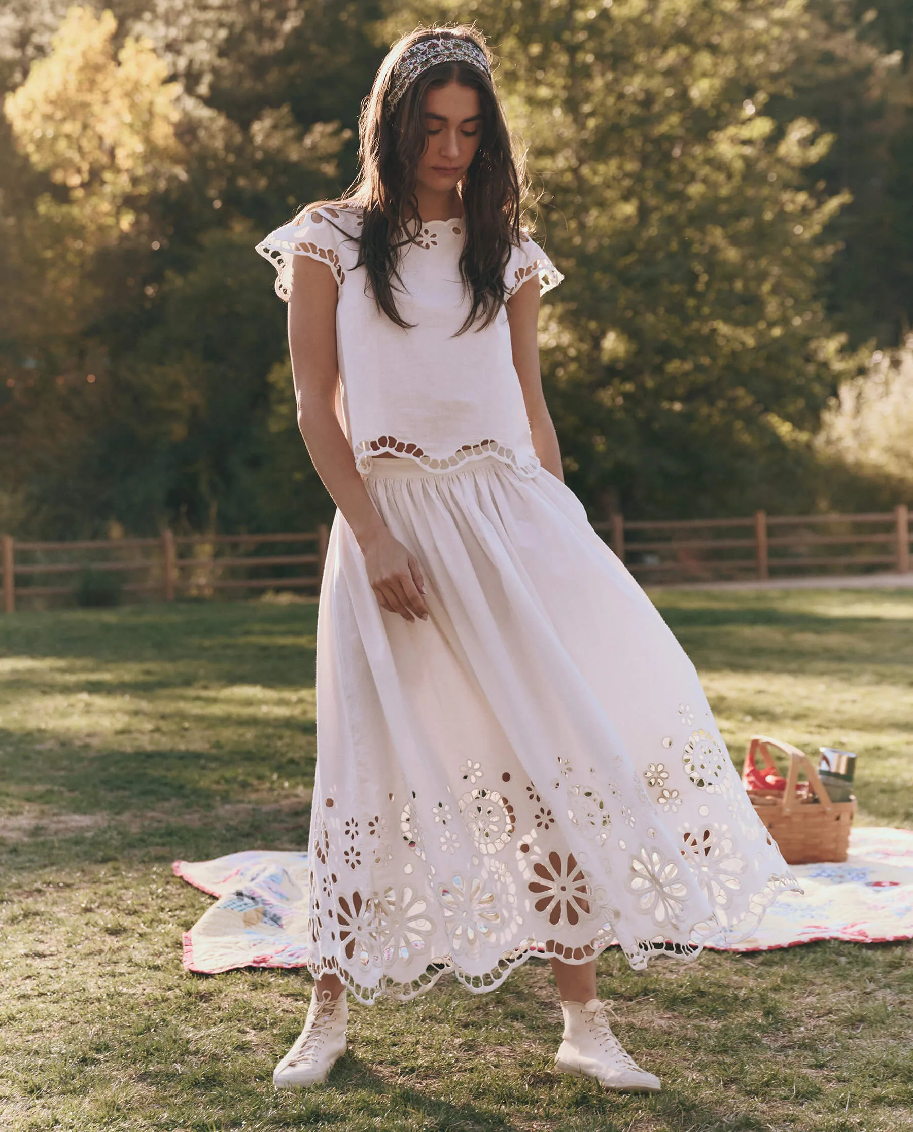 The Super Bloom Eyelet Skirt. -- White sold by THE GREAT. product image thumbnail 2