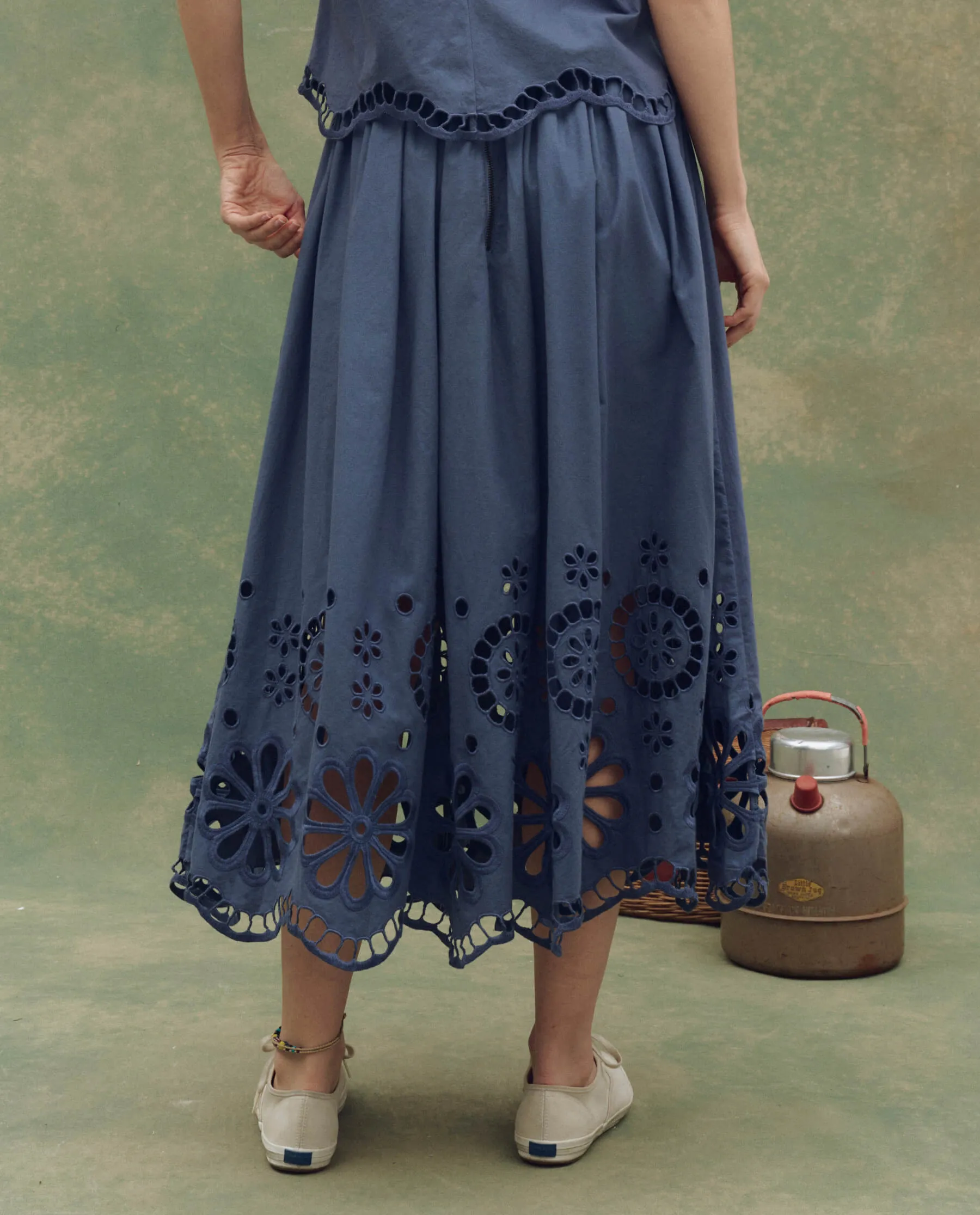 The Super Bloom Eyelet Skirt. -- Vintage Blue sold by THE GREAT. product image thumbnail 2