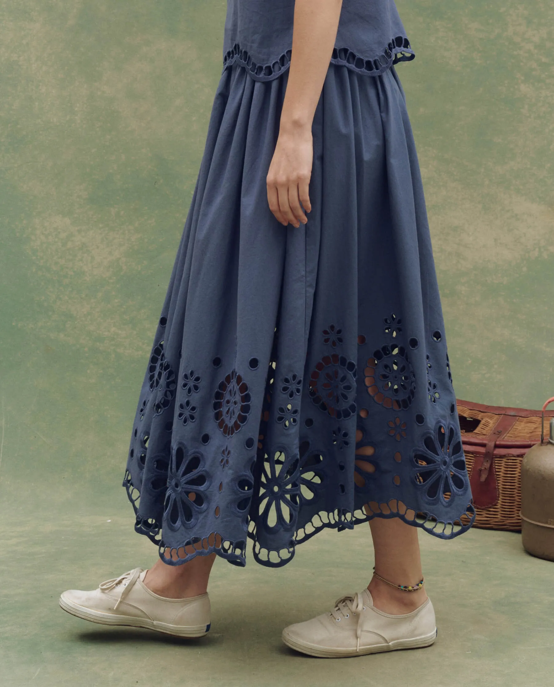 The Super Bloom Eyelet Skirt. -- Vintage Blue sold by THE GREAT. product image thumbnail 3