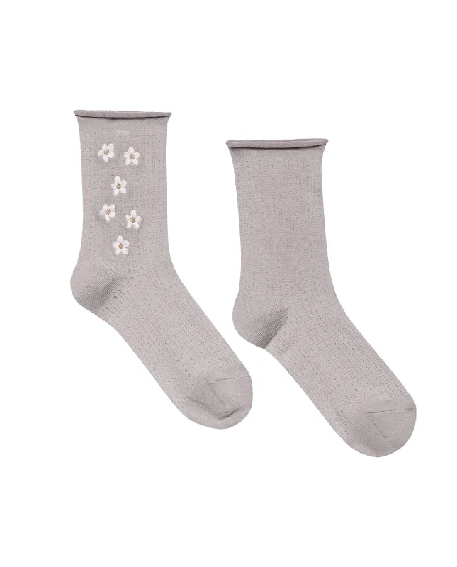 The Pointelle Sock. -- Lavender with Daisy Embroidery sold by THE GREAT.