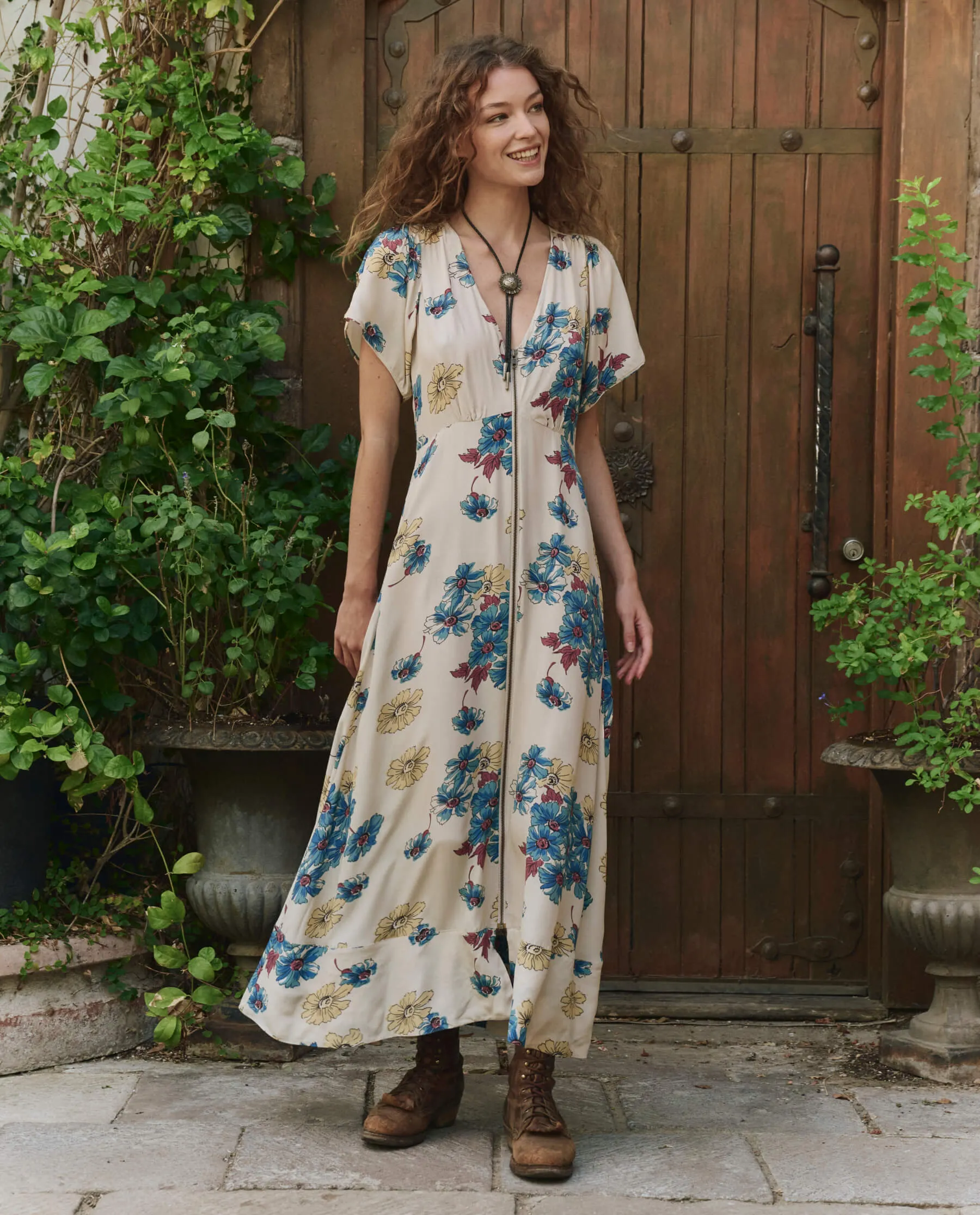 The Laurel Dress. -- Sungold Floral sold by THE GREAT.