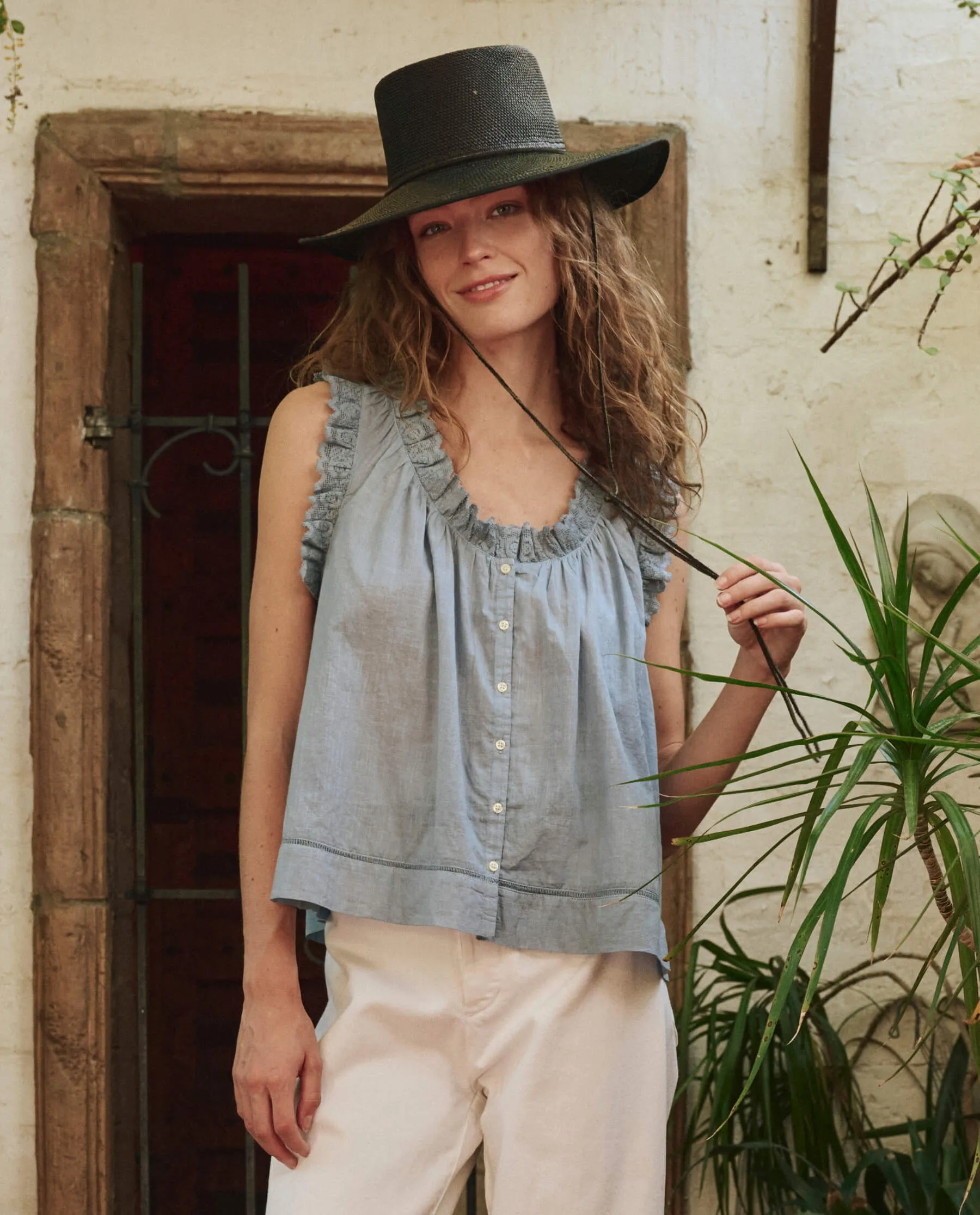 The Vignette Top. -- Pale Blue sold by THE GREAT.