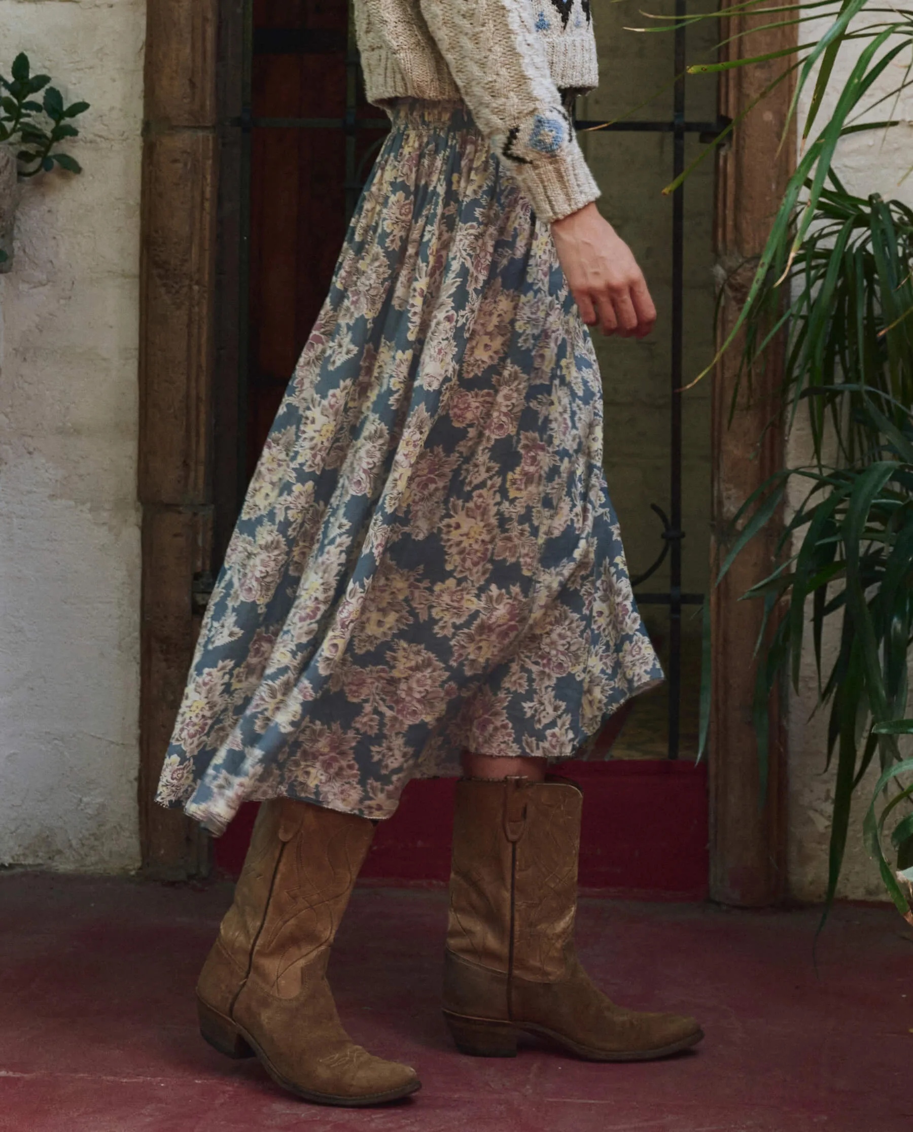 The Canary Skirt. -- Indigo Floral sold by THE GREAT. product image thumbnail 3