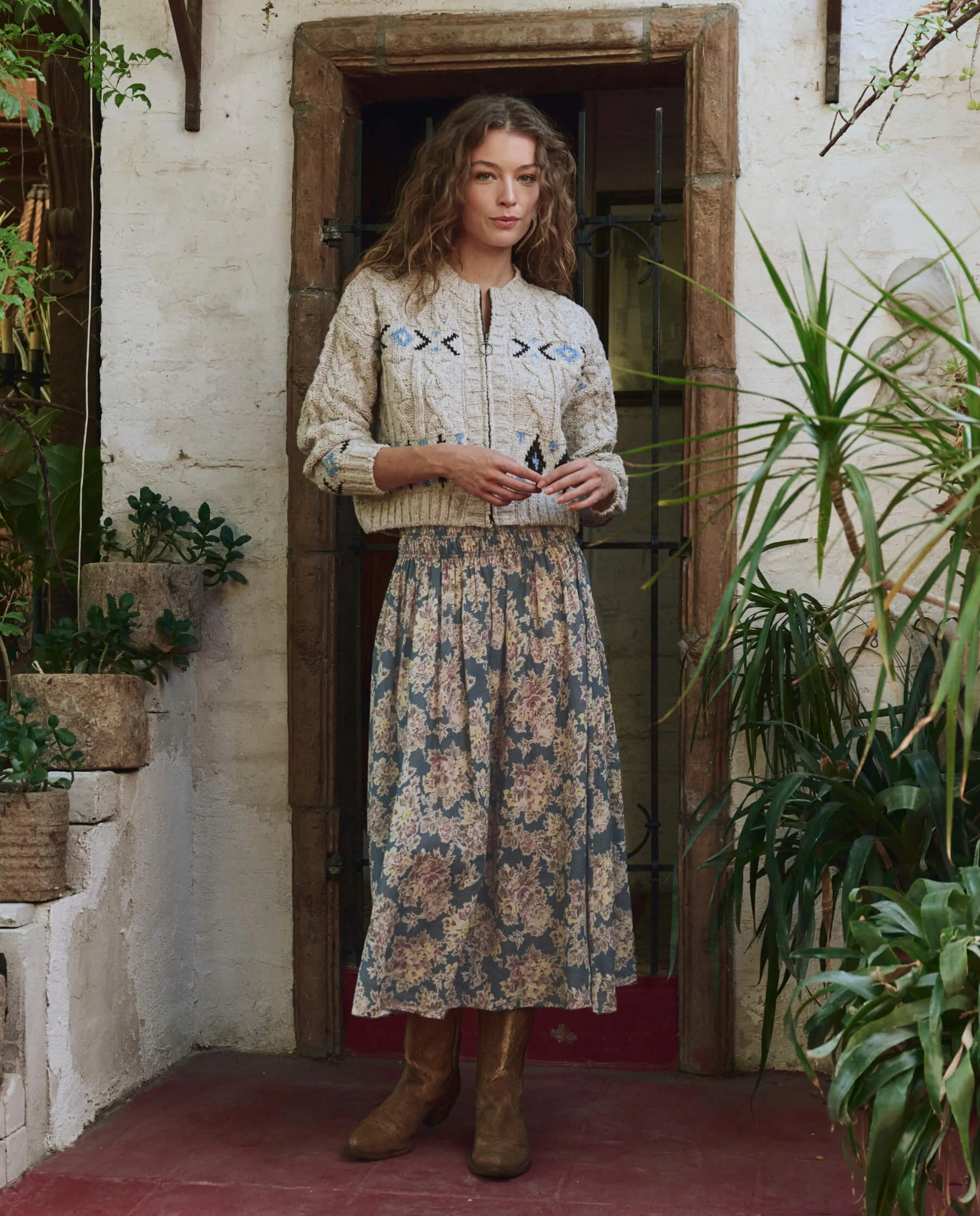 The Canary Skirt. -- Indigo Floral sold by THE GREAT. product image thumbnail 4