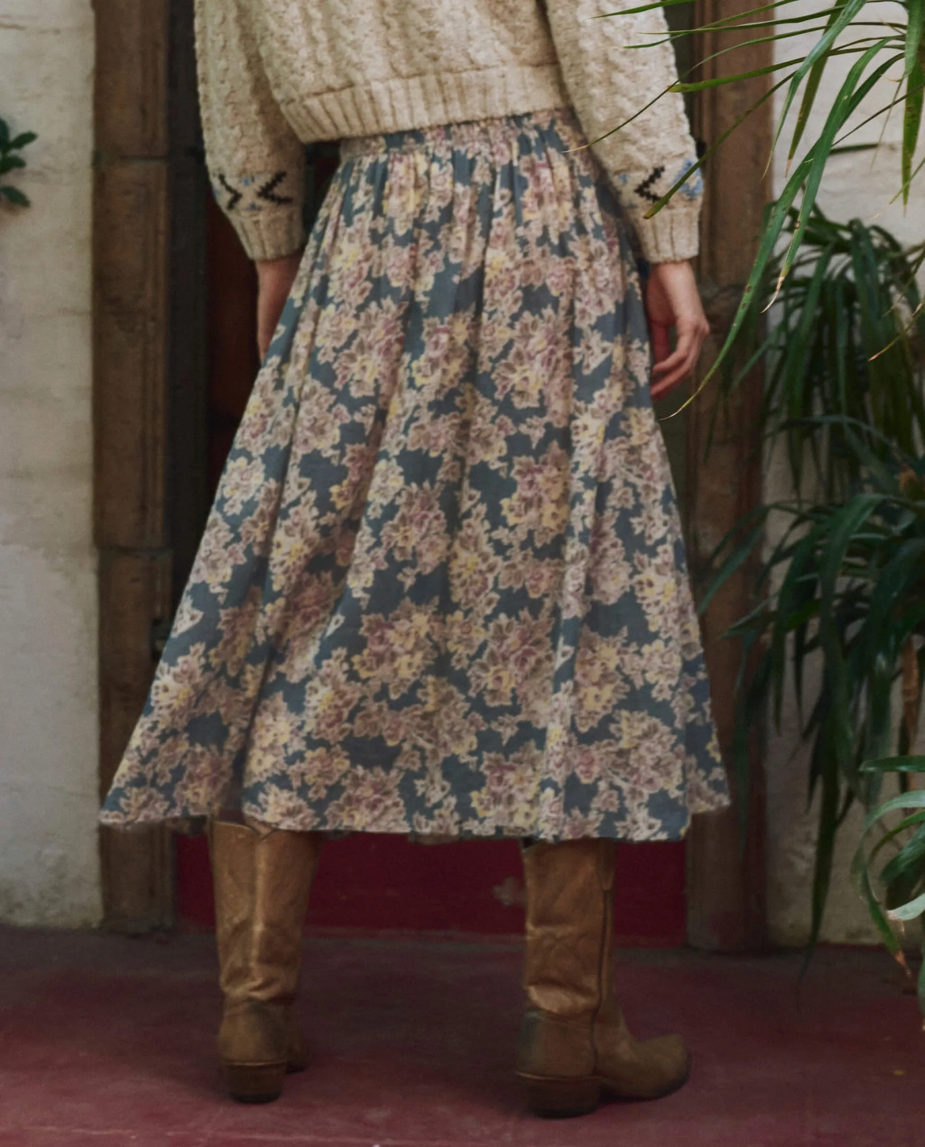 The Canary Skirt. -- Indigo Floral sold by THE GREAT. product image thumbnail 2