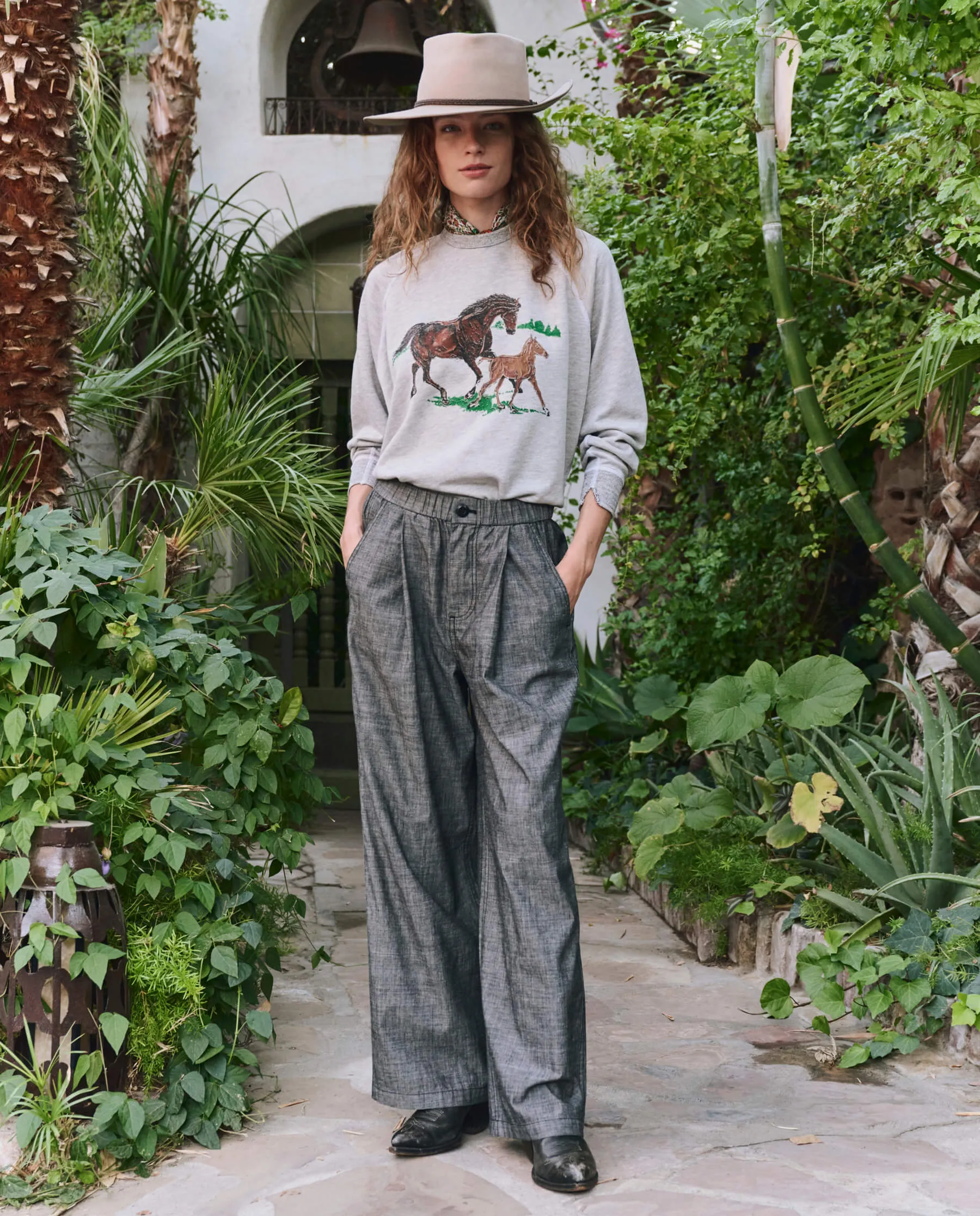 The College Sweatshirt. Graphic -- Soft Heather Grey with Running Horses sold by THE GREAT. product image thumbnail 4