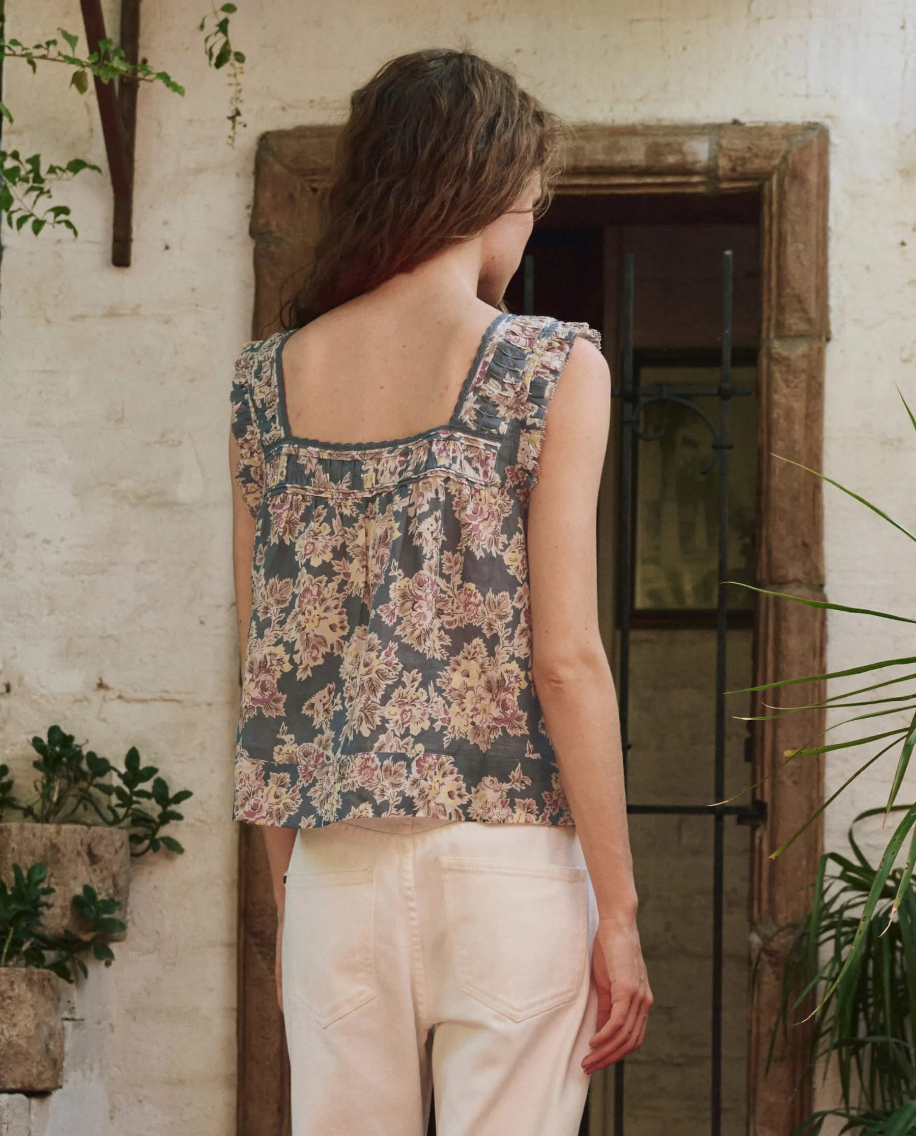 The Victorian Pleat Tank. -- Indigo Floral sold by THE GREAT. product image thumbnail 2