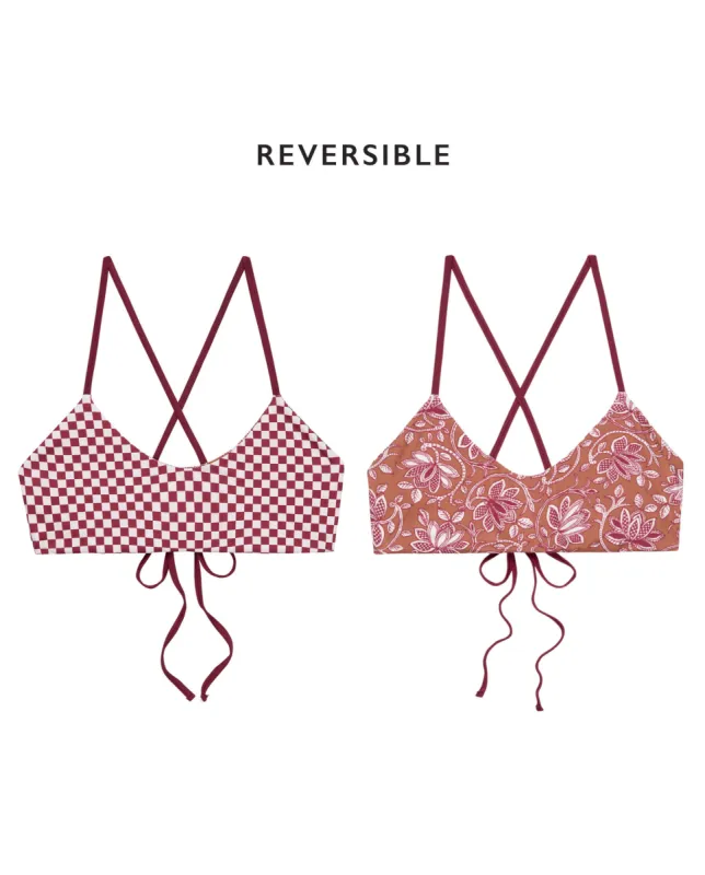 The Reversible Bralette. -- Ruby Check and Golden Sands Oasis Floral sold by THE GREAT.