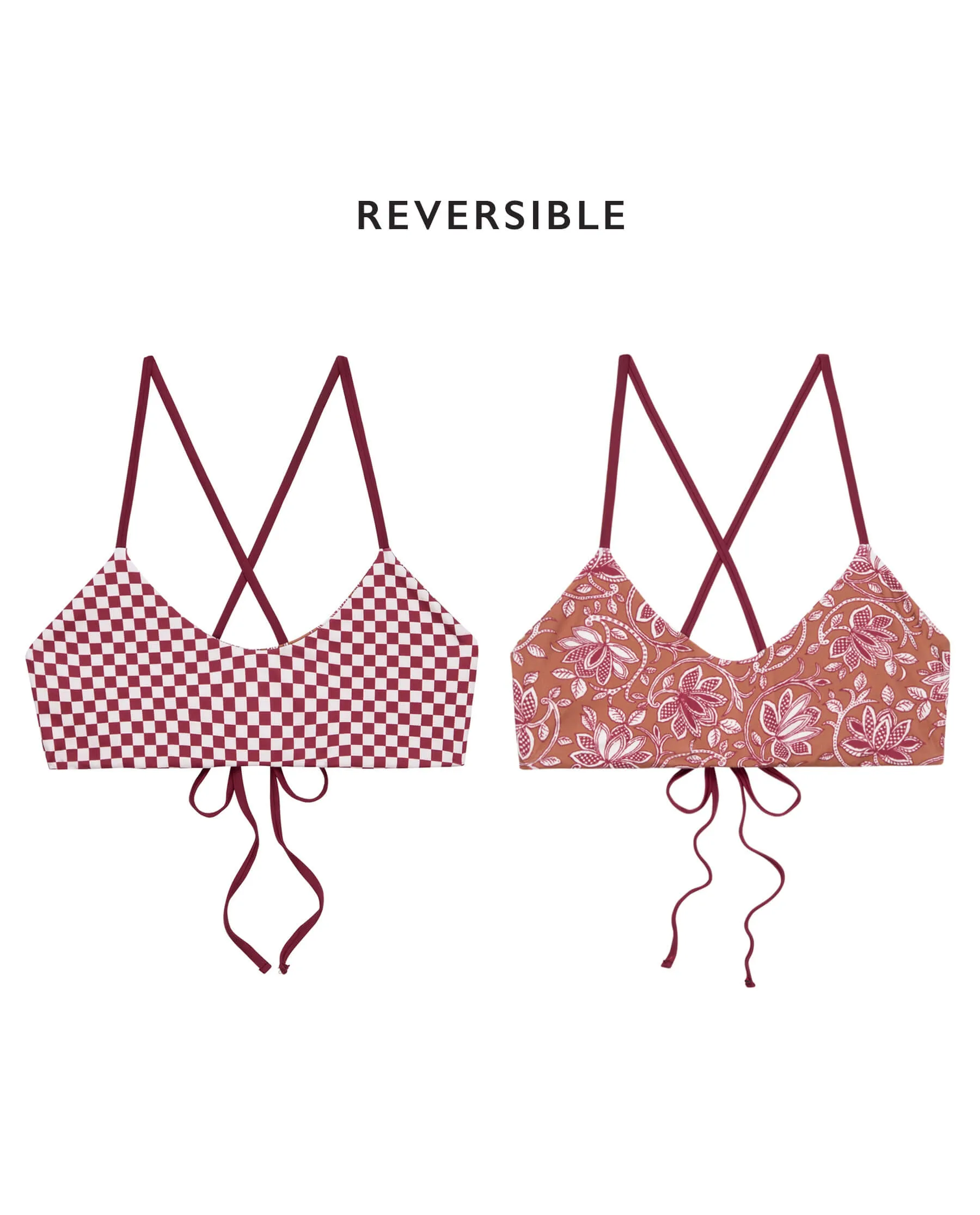 The Reversible Bralette. -- Ruby Check and Golden Sands Oasis Floral sold by THE GREAT.