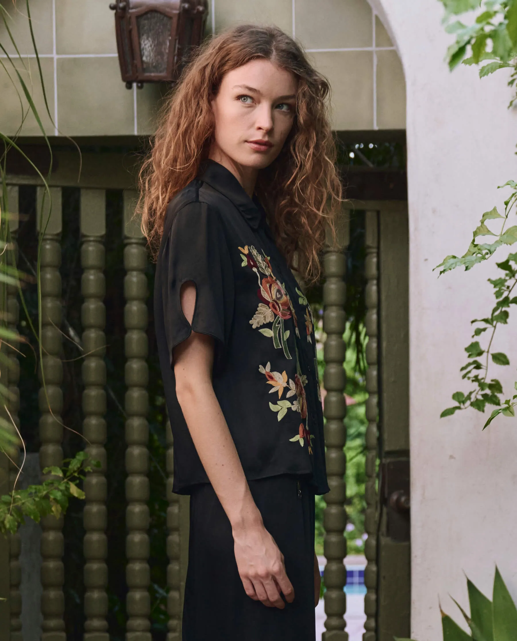 The Tavern Button Up. -- Black with Bouquet Floral Embroidery sold by THE GREAT. product image thumbnail 4