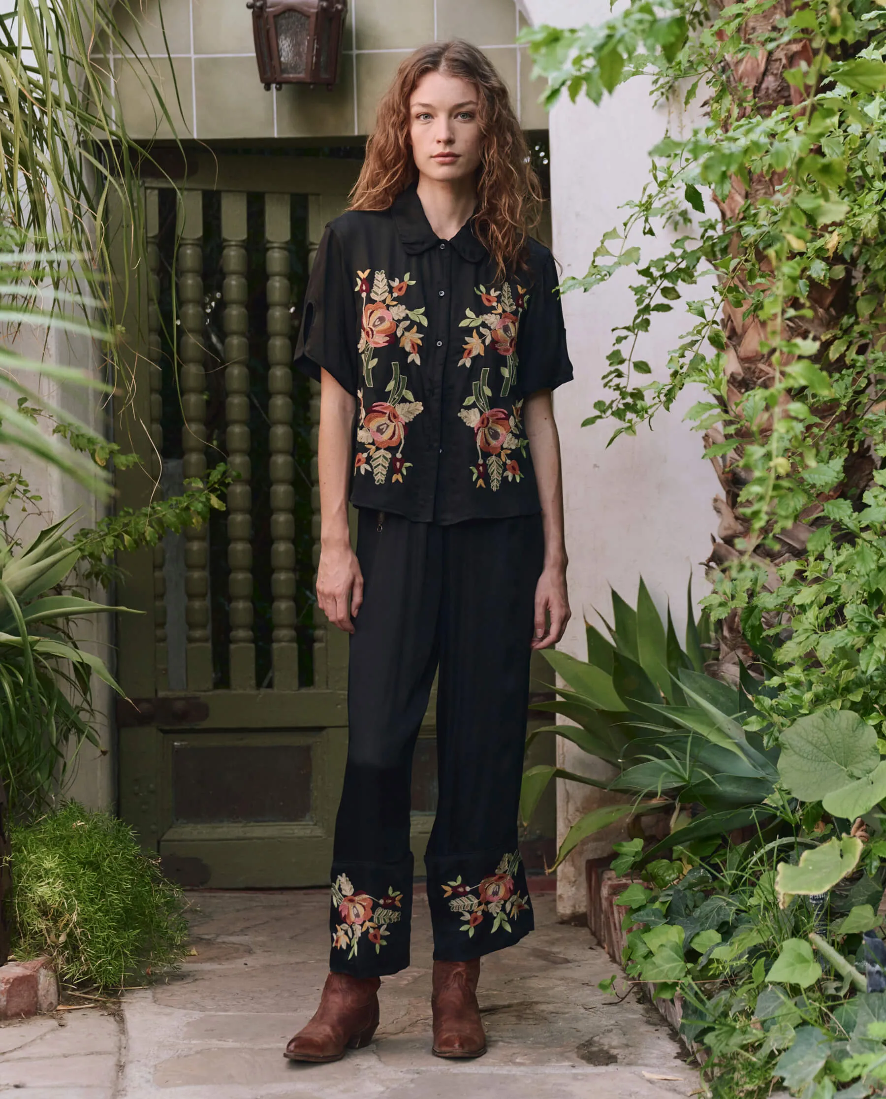 The Tavern Button Up. -- Black with Bouquet Floral Embroidery sold by THE GREAT. product image thumbnail 5