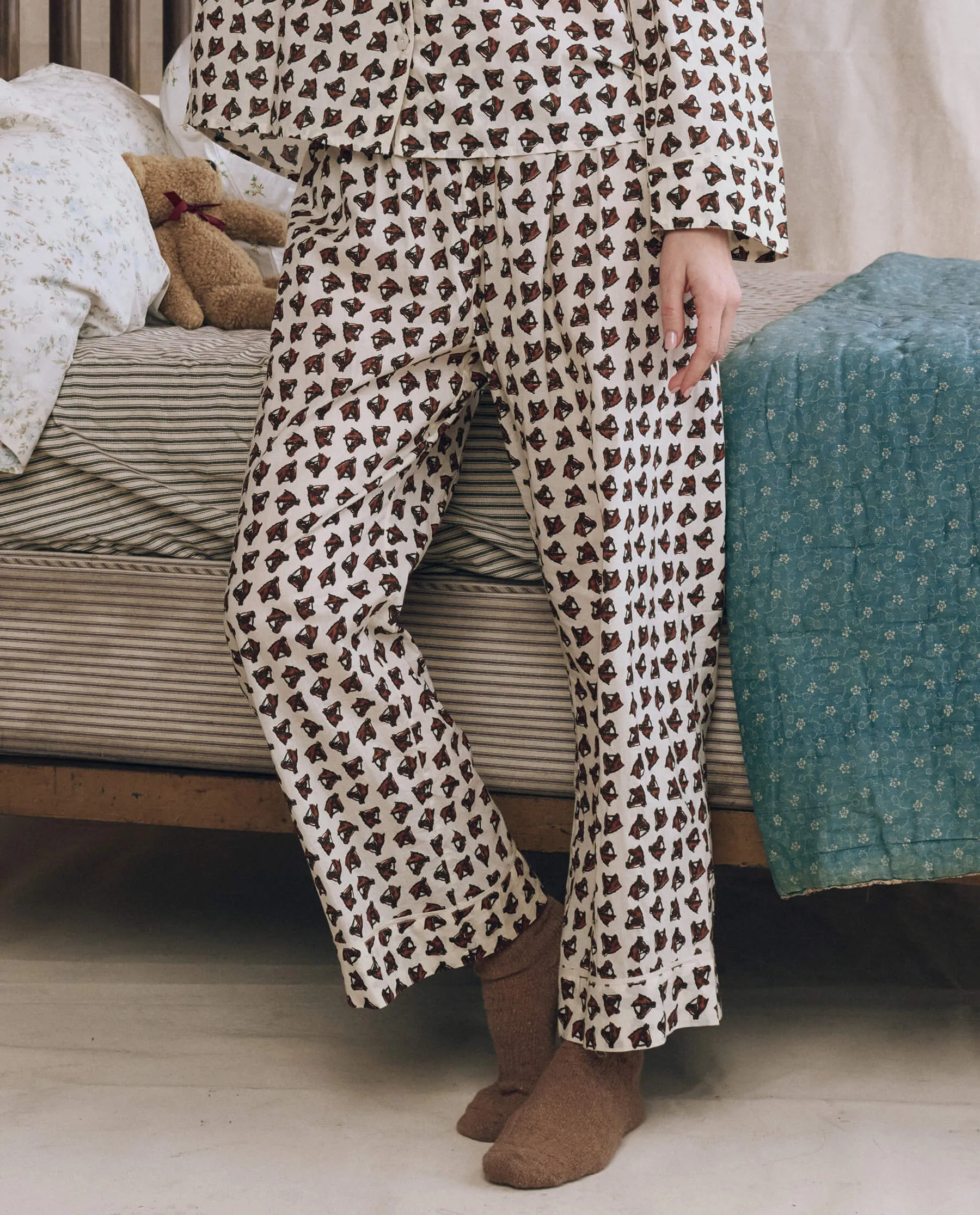 The Easy Sleep Pant. -- Cream Horse Medallion Print sold by THE GREAT.