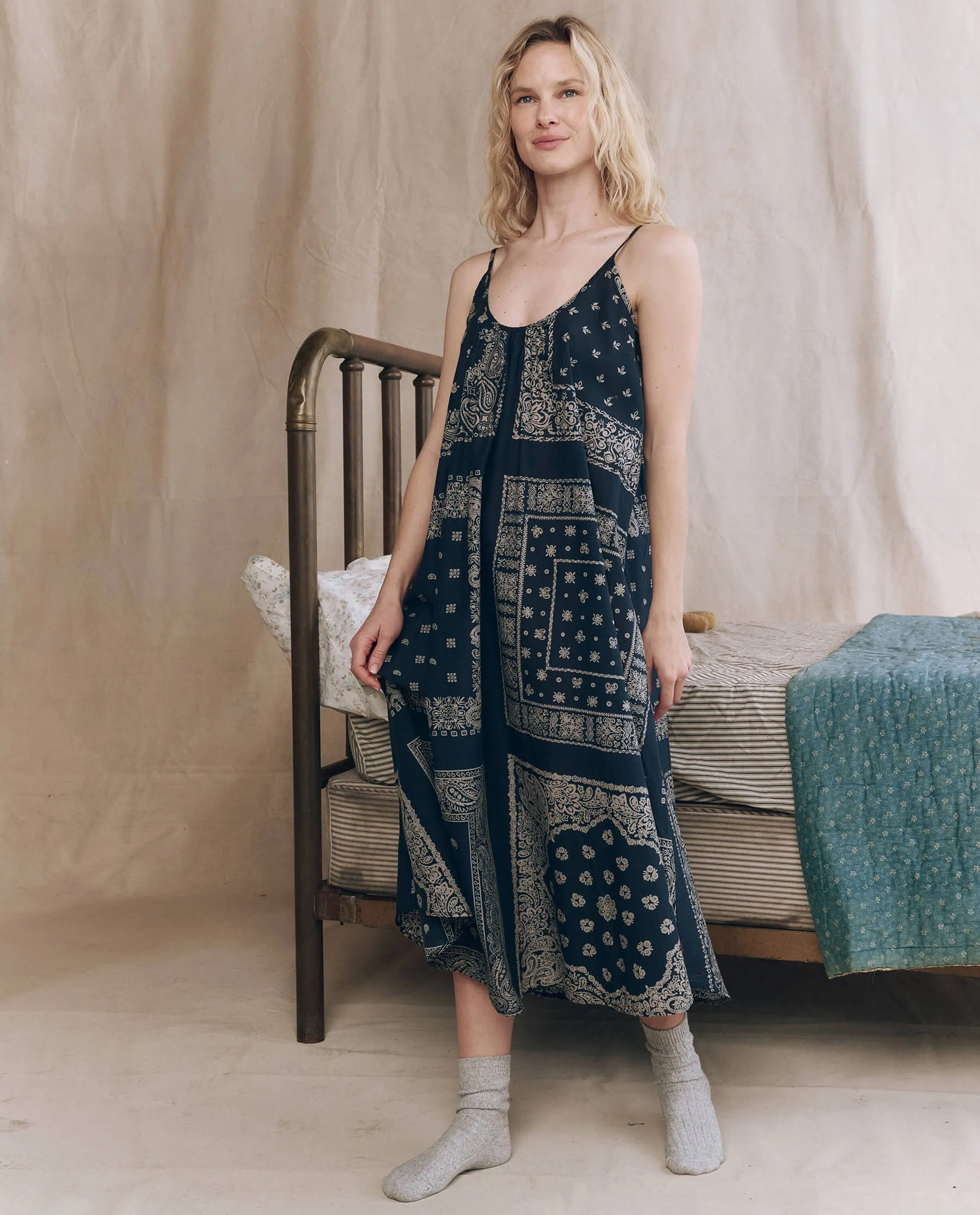 The Slip Sleep Dress. -- Bandana Patchwork sold by THE GREAT.