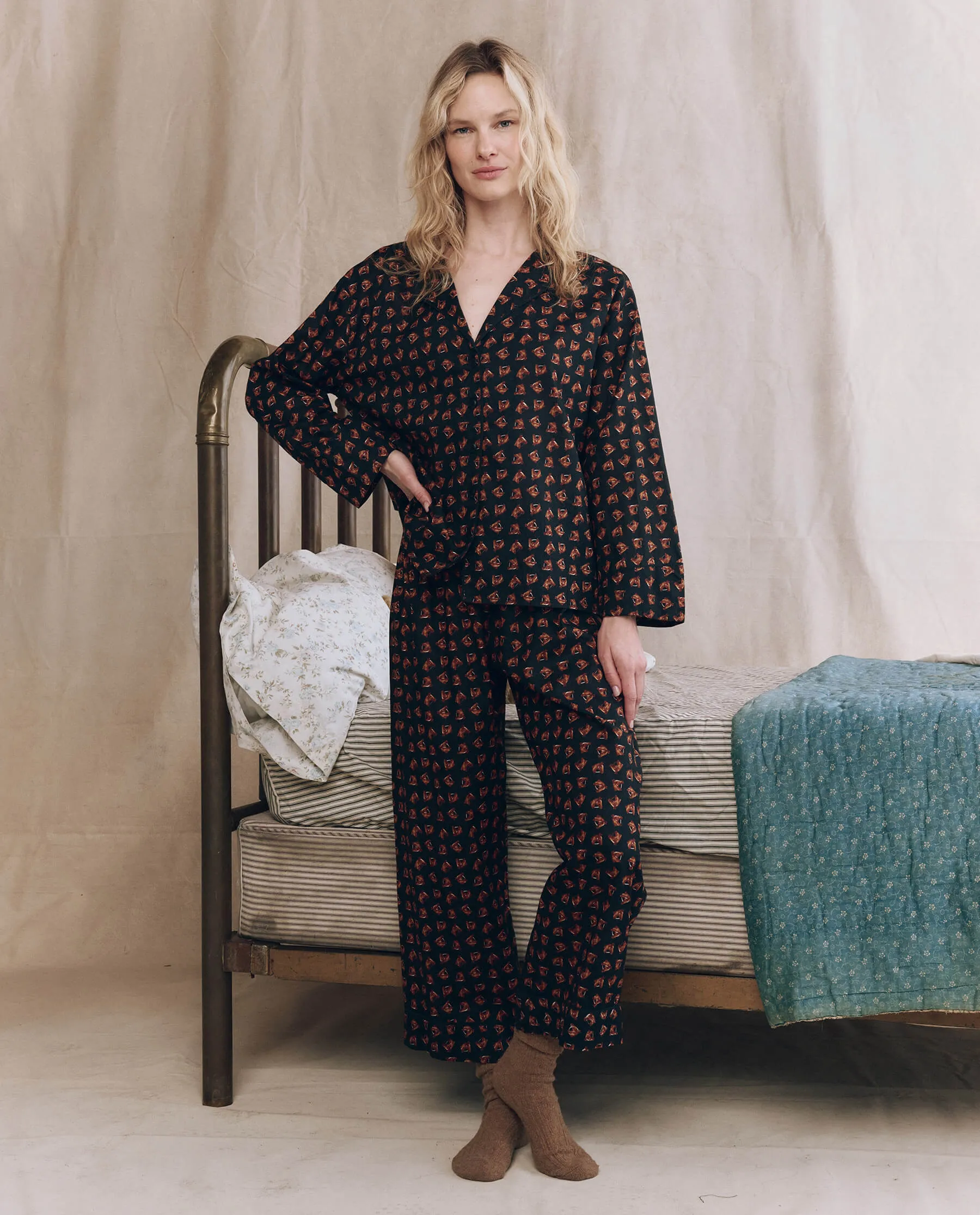 The Pajama Shirt. -- Navy Horse Medallion Print sold by THE GREAT. product image thumbnail 5