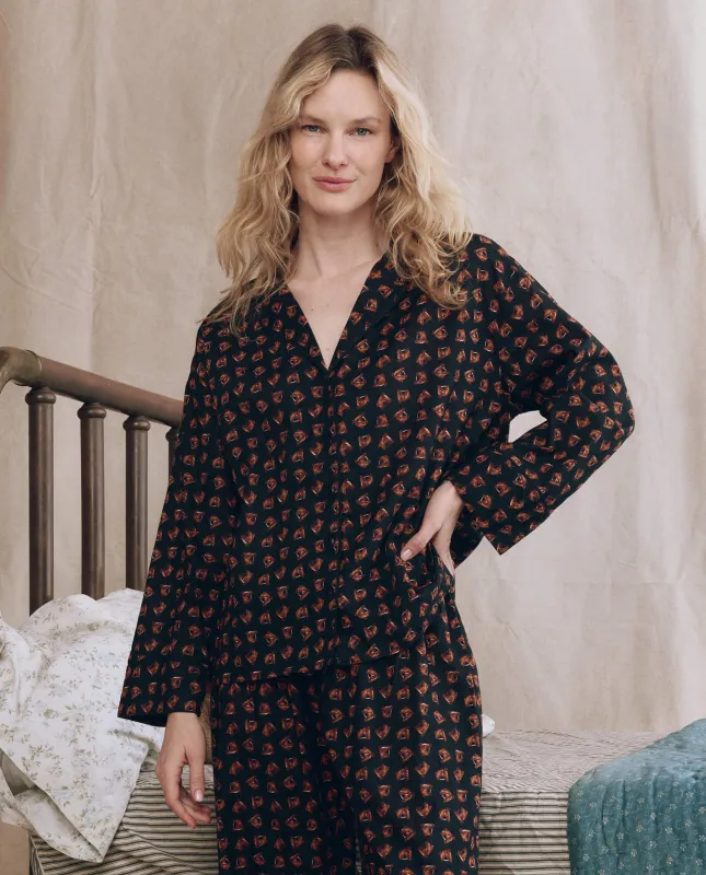 The Pajama Shirt. -- Navy Horse Medallion Print sold by THE GREAT.