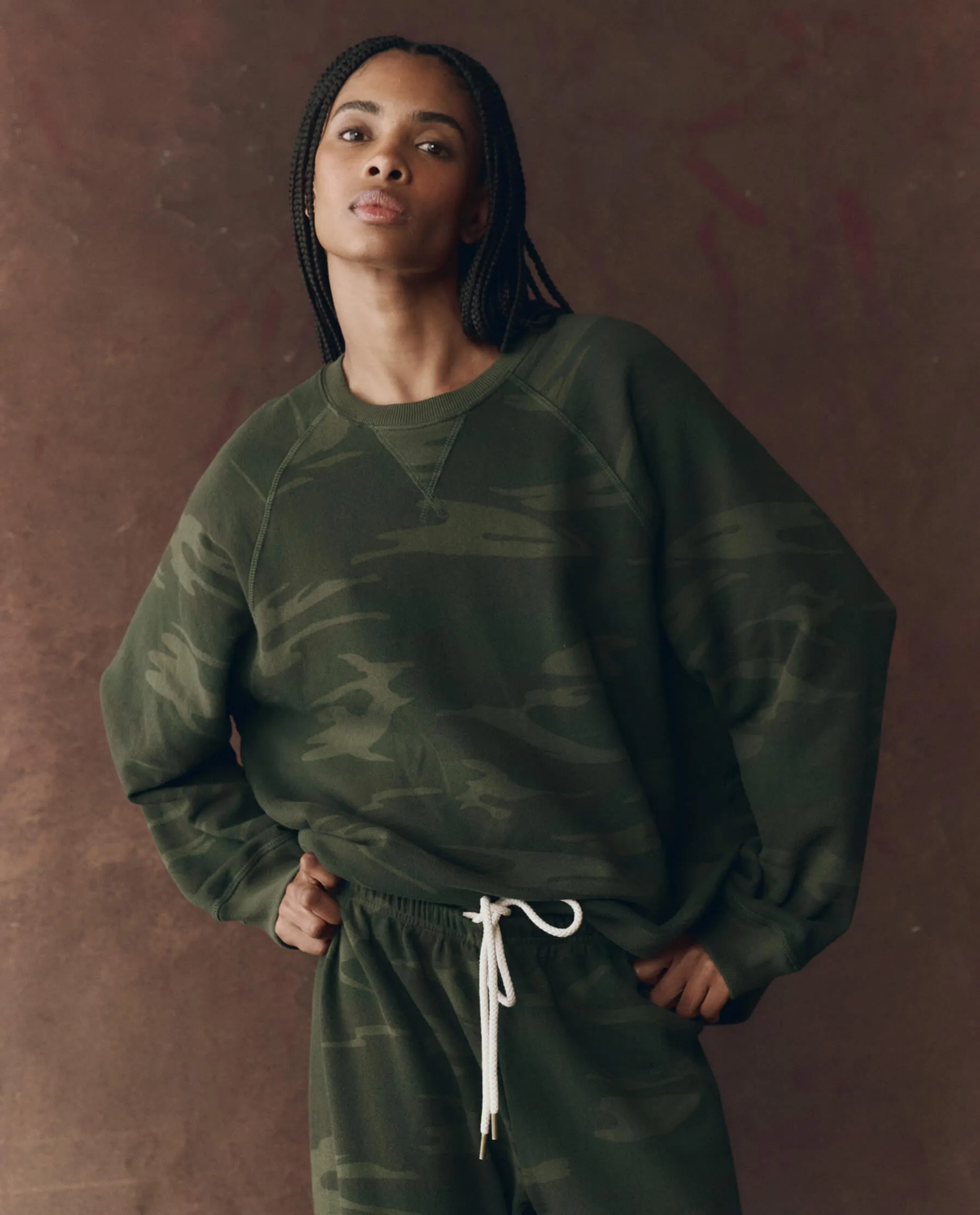 The Slouch Sweatshirt. Novelty -- Forest Camo sold by THE GREAT.