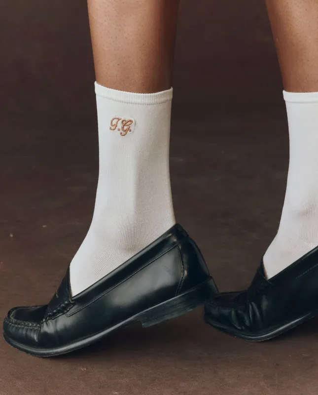 The Monogrammed Trouser Sock. -- Cream made by THE GREAT.