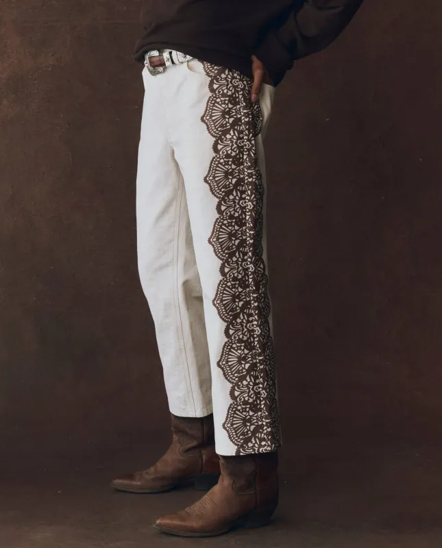 The Lace Print Wayne Jean. -- Cream with Brown made by THE GREAT.
