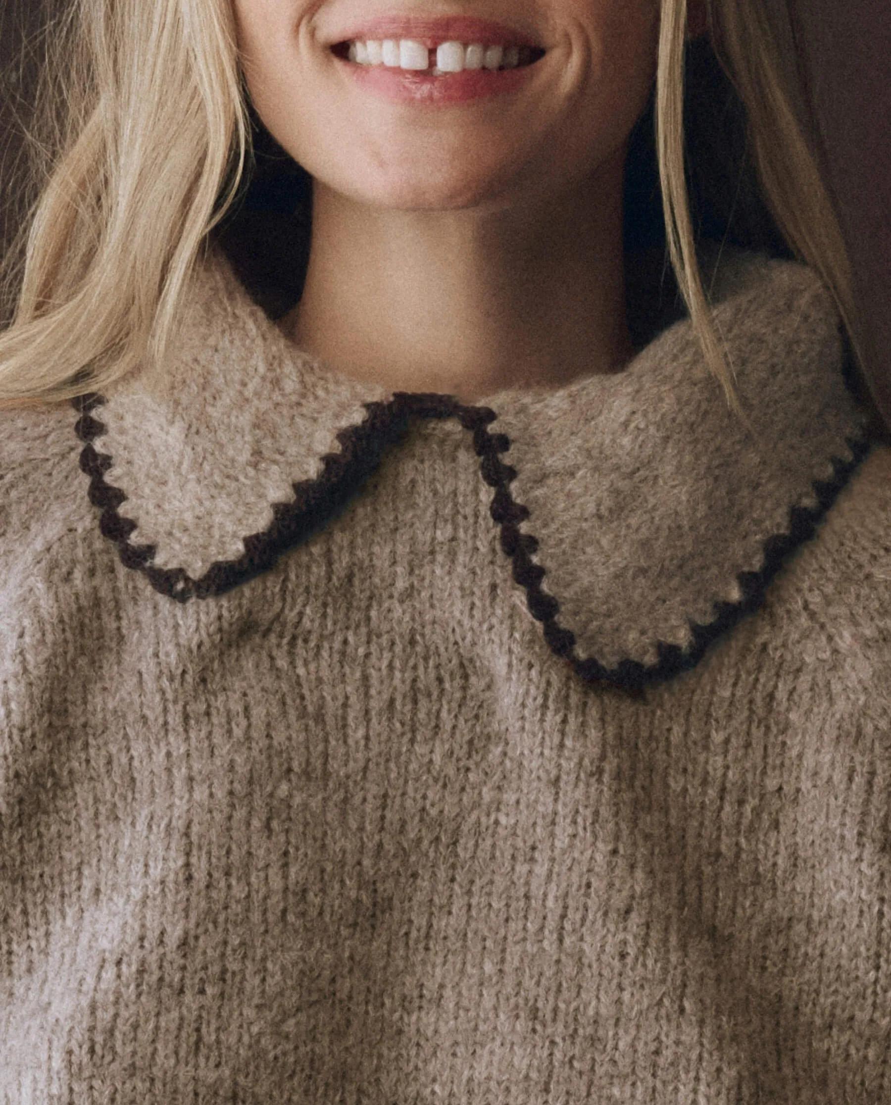 The Crochet Collar Pullover. -- Oat with Brown sold by THE GREAT. product image thumbnail 3
