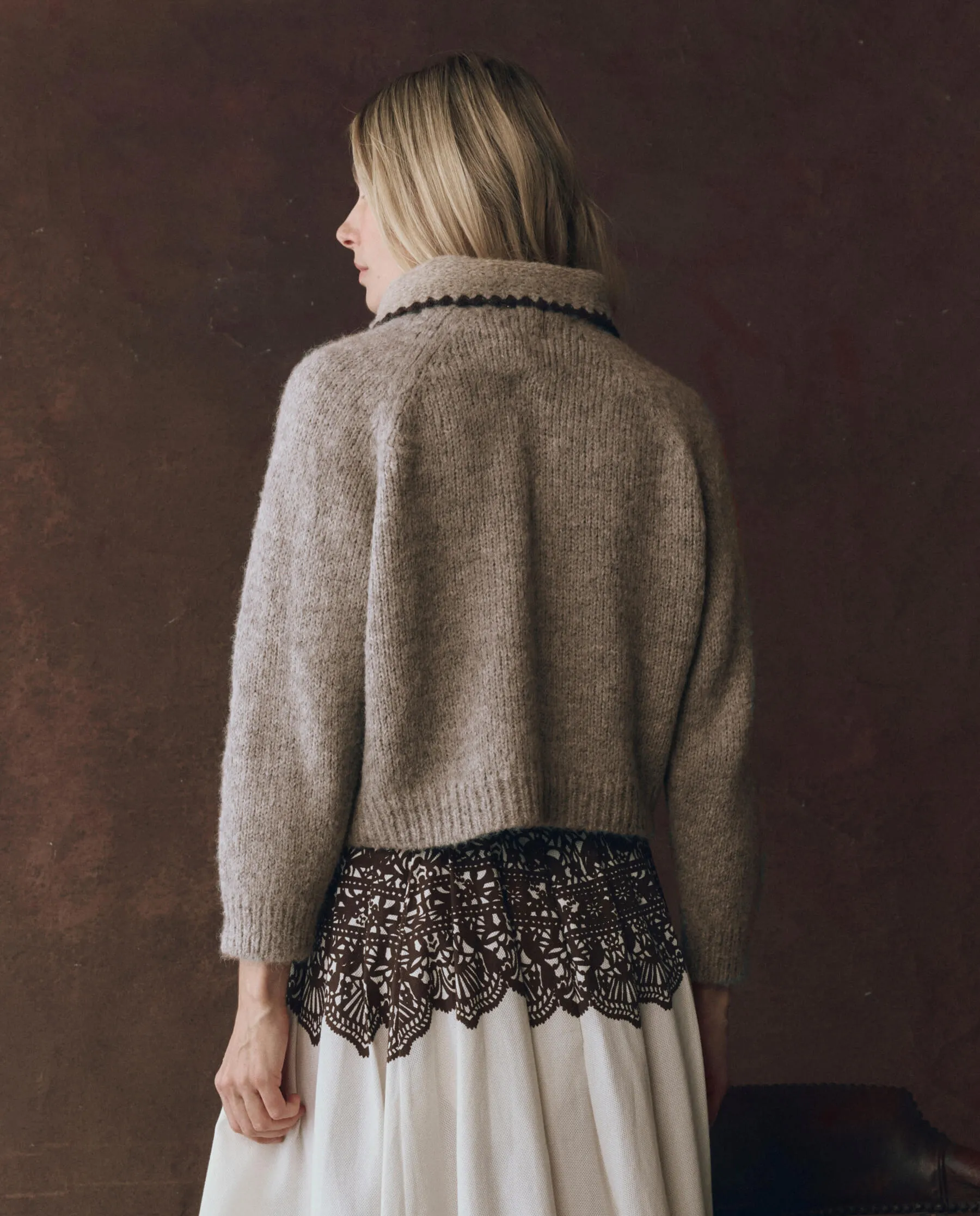 The Crochet Collar Pullover. -- Oat with Brown sold by THE GREAT. product image thumbnail 2