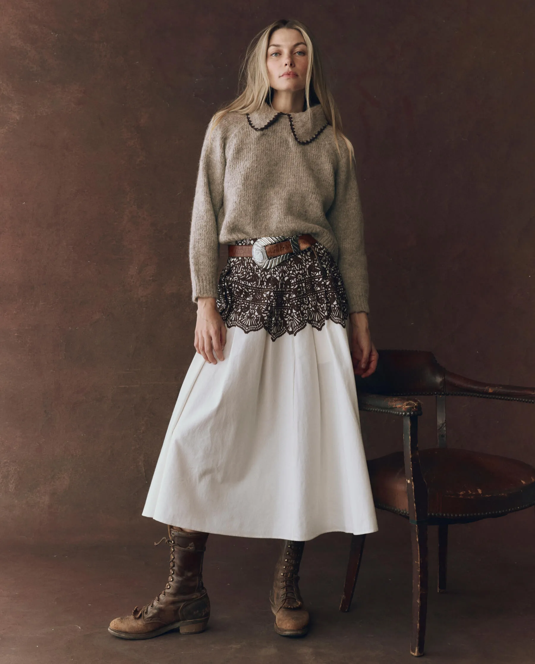 The Crochet Collar Pullover. -- Oat with Brown sold by THE GREAT. product image thumbnail 5